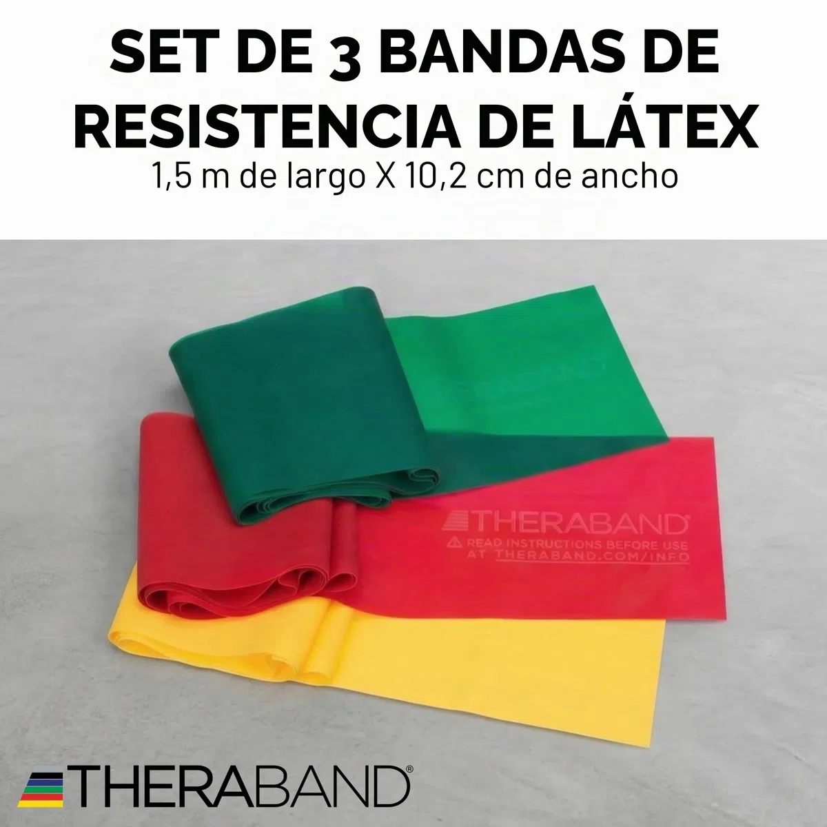 TheraBand Juego de 1,50 m, Banda de Fitness, Banda de Gimnasia, Banda elástica para Entrenamiento de Cuerpo Entero, Banda de Resistencia, Bandas de Entrenamiento para el hogar, Accesorios de Fitness
