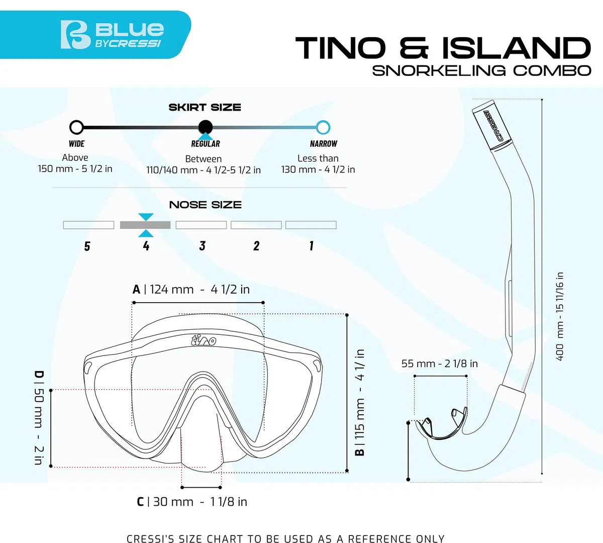 CRESSI Tino & Island 2.0 - Conjunto de Snorkel Máscara Tino y Tubo Island 2.0, Talla Única, Adultos