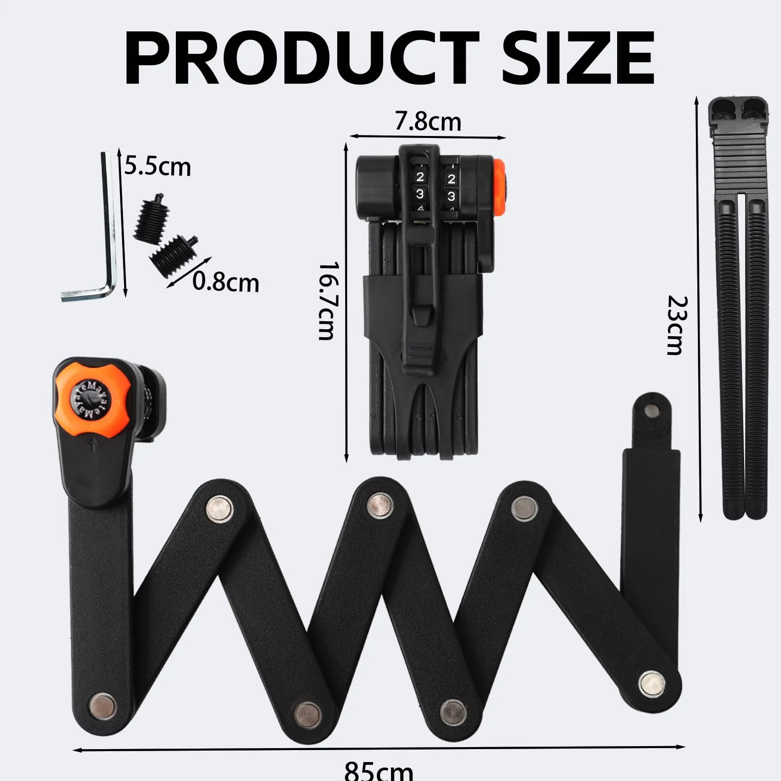 Candado de Bicicleta Antirrobo Plegable de 85 cm, Compatible con Motocicletas y Bicicletas, Resistente a la Intemperie y Fácil de Transportar
