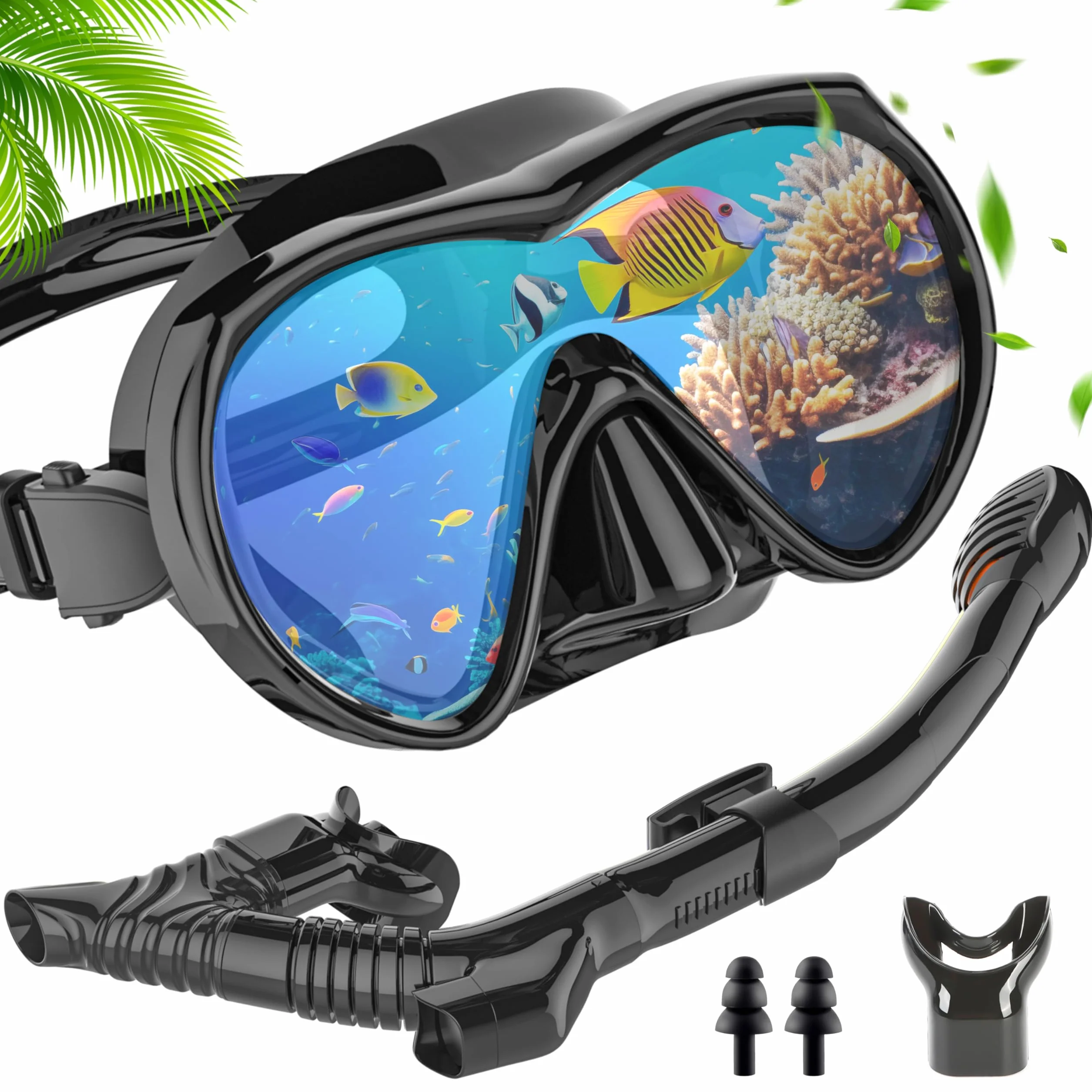 IEEILULU Gafas de Buceo Adulto, Máscara de Buceo Antivaho y Antifugas, Snorkel Set con Gafas y 3 Canales Tubos, para Bucear, Nadar, Conjuntos Snorkel para Masculino Femenino