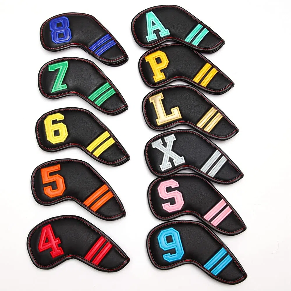 Cubiertas de cabeza de hierro de golf de cuero sintético negro con números coloridos, 11 piezas/juego de cuñas 4-9 ASPX