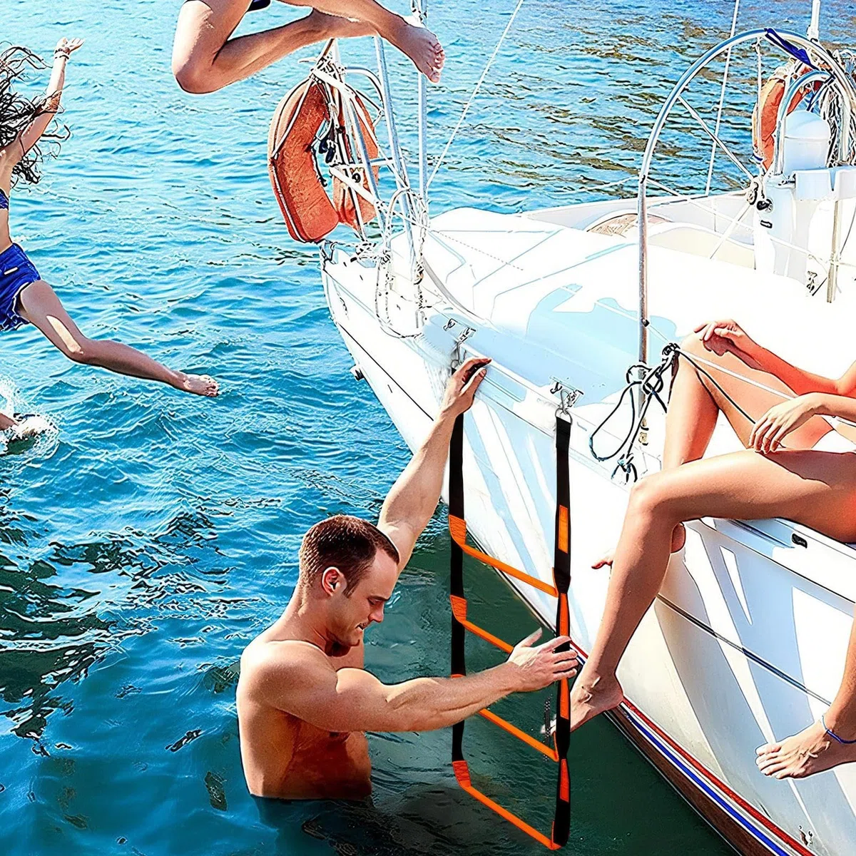 Escalera de cuerda plegable para barcos – Escalera Marina de 4 peldaños con una capacidad de 600 libras para kayak, canoa y yate | Escalera de escalada portátil para pesca, natación y deportes