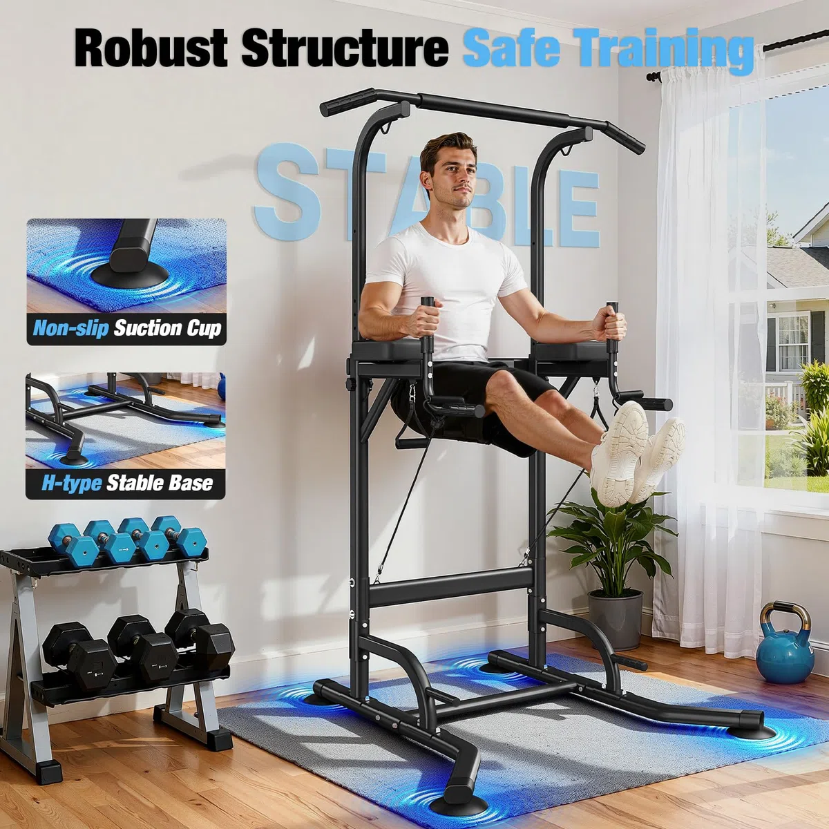 Dskeuzeew Power Tower - Estación de inmersión para fitness, independiente, multifuncional, altura ajustable, máx. 150 kg