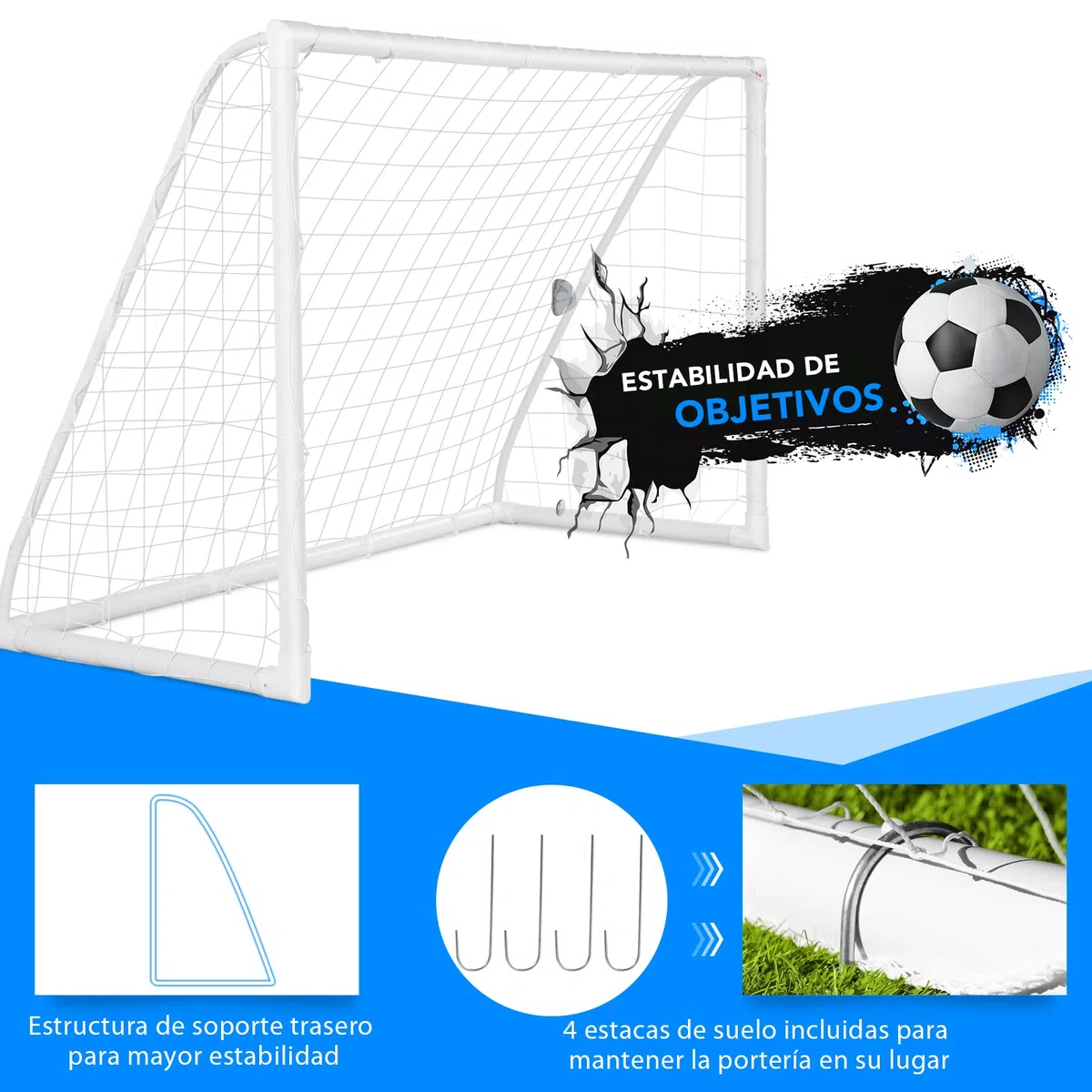 COSTWAY Portería de Fútbol Portátil para Niños, Portería de Fútbol y Red Patio con Estructura en PVC Resistente, Fácil Montaje, Palos de Fútbol y Red para Entrenamiento