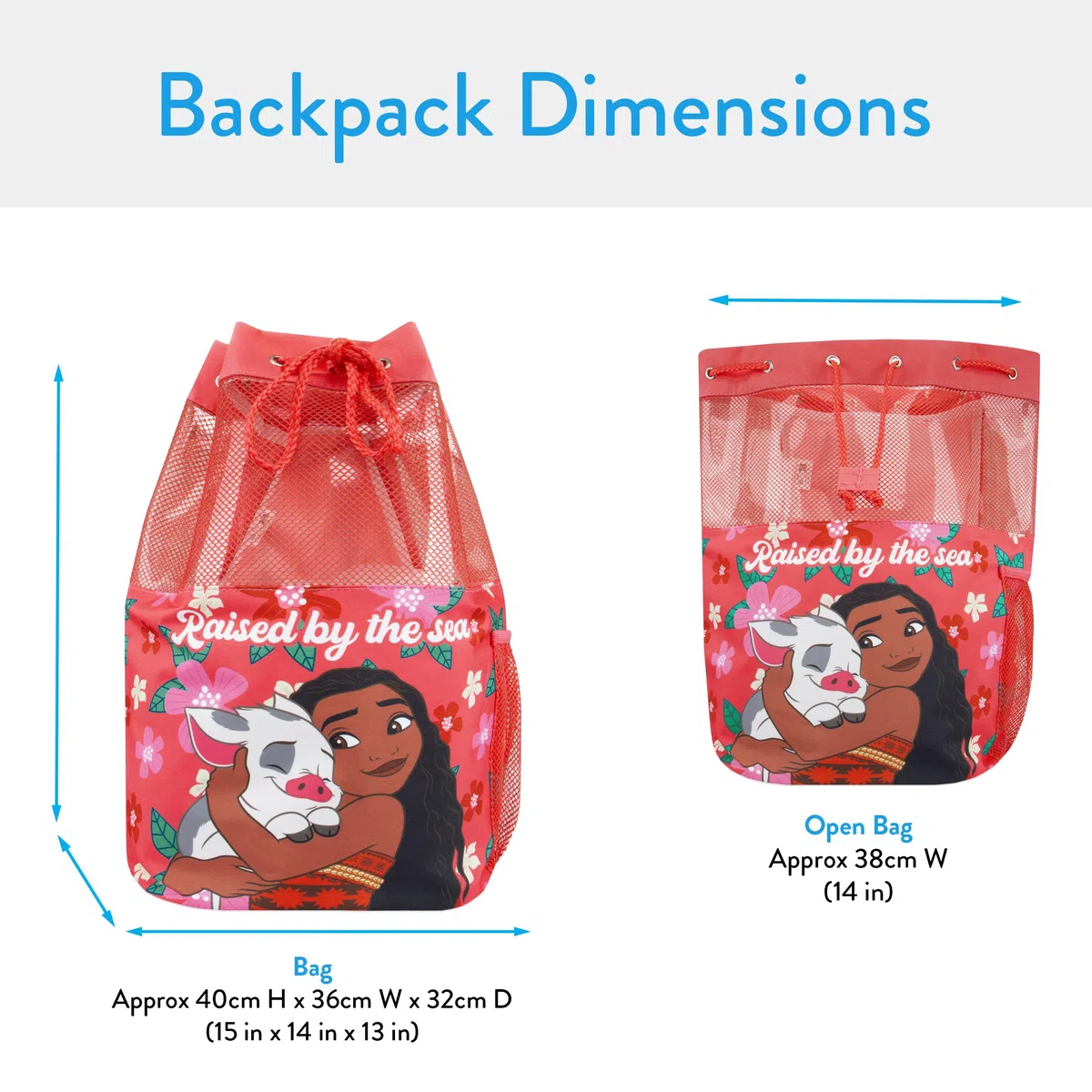Disney Mochila, mochila de natación Moana, bolsa de natación con cordón, bolsas de playa para niñas, talla única