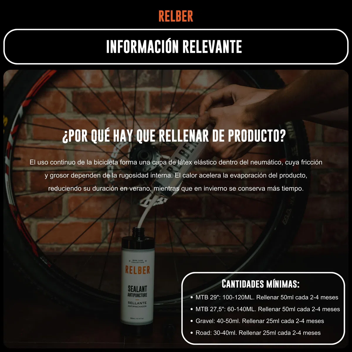 relber - Sellante Liquido Antipinchazos Bicicleta | Liquido Tubeless MTB - Gravel - CICLOCROSS - Carretera | Repara Pinchazos Bicicleta | Liquido Sellante Tubeless o Cámaras de Aire Bicicletas