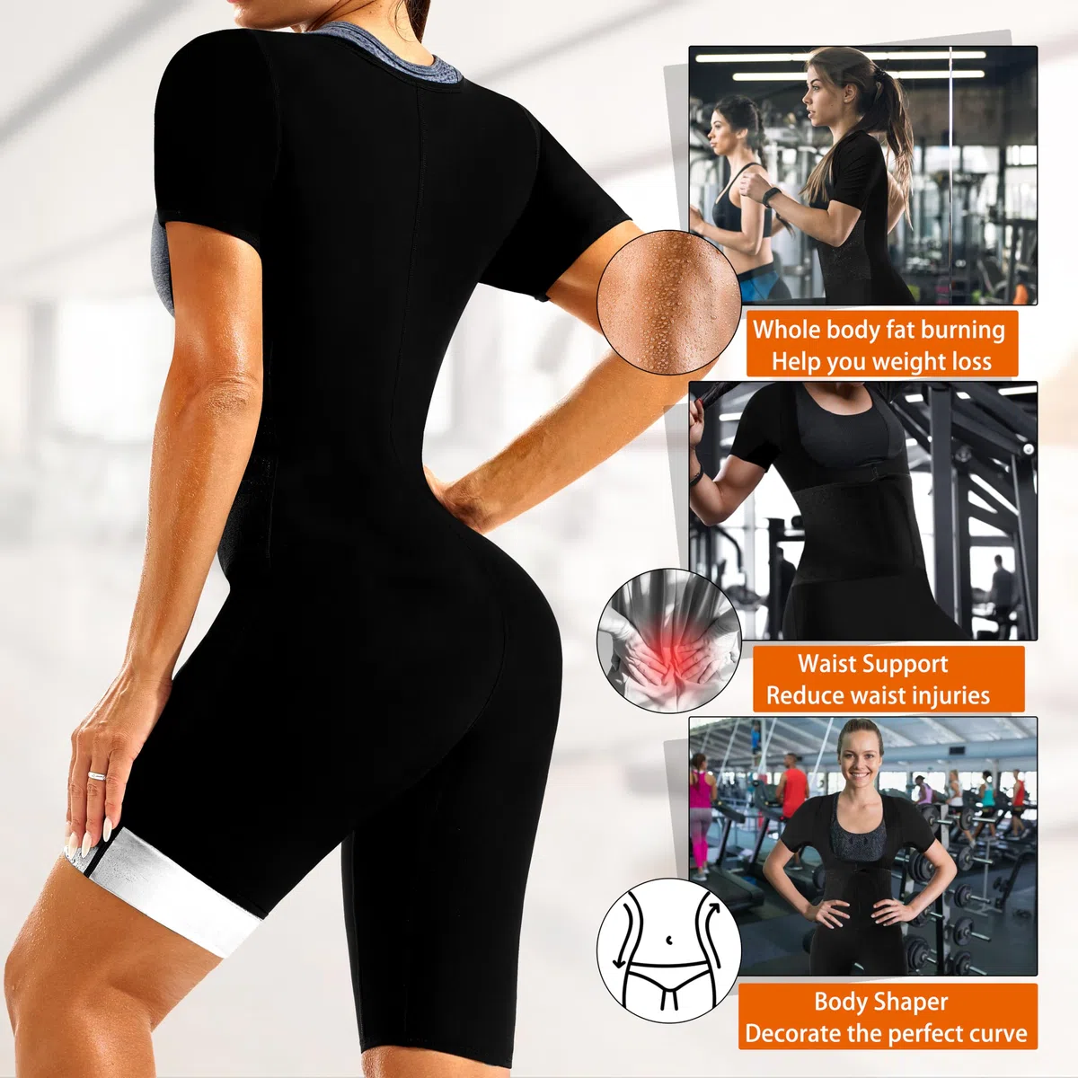 LMCOB Traje de sauna para mujer, chaleco de entrenamiento de cintura, 4 en 1, adelgazante, cuerpo completo, traje de sauna para entrenamiento