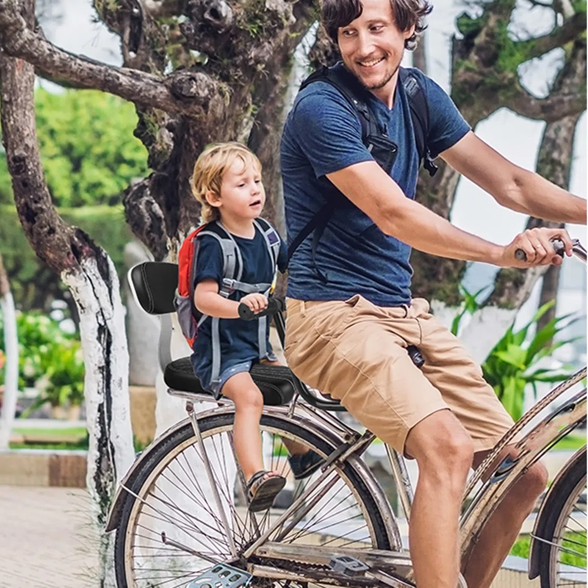 auvstar Silla Bicicleta Niño Trasera,Cojín de Asiento Trasero de Bicicleta de Montaña,Asiento Trasero de Vehículo Eléctrico,Incluidos Respaldo, Reposabrazos y Pedales