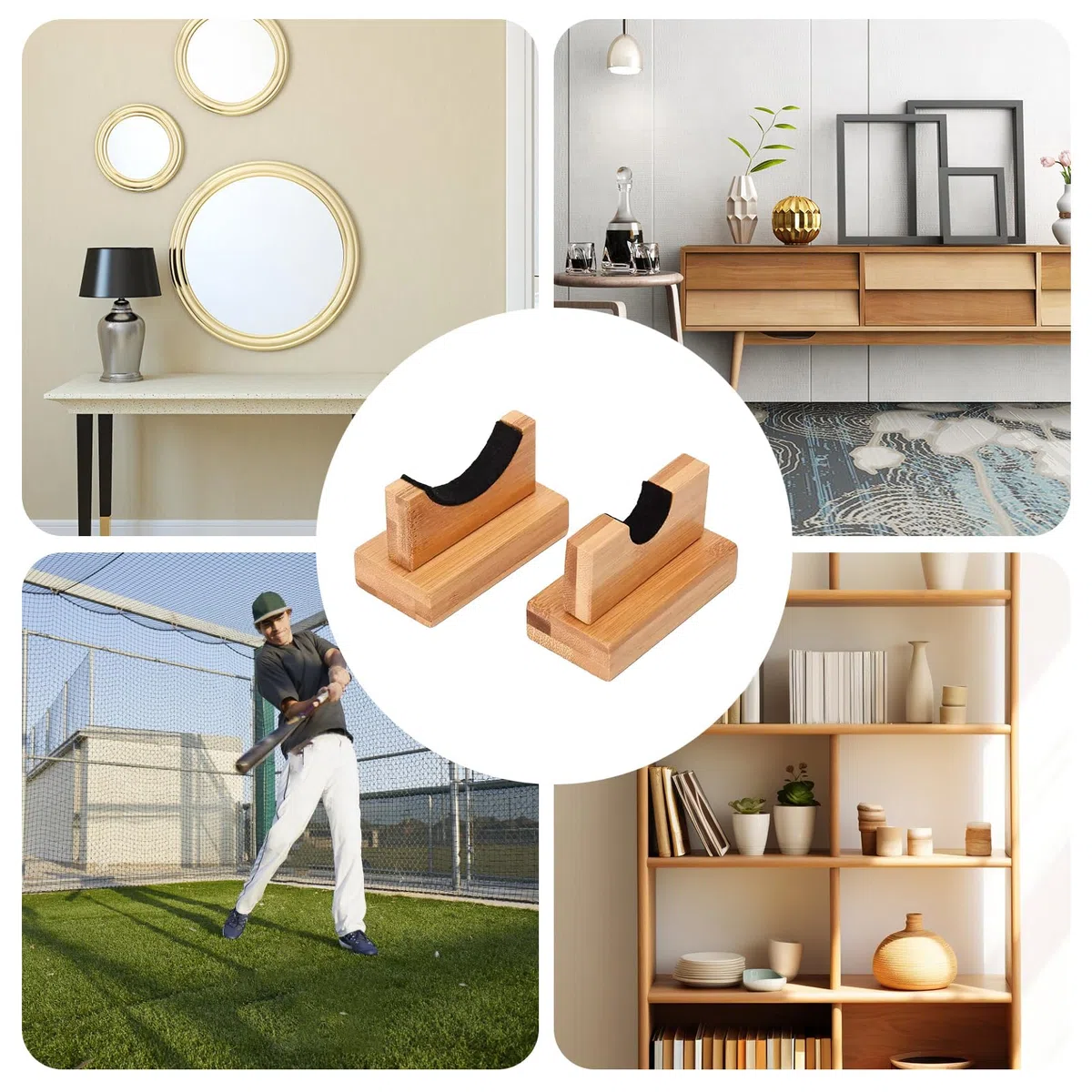 Soporte de almacenamiento para bates de béisbol, soporte de madera estable para bates de béisbol, soporte multifuncional para bates de béisbol, soporte para bates de béisbol para escritorio y alféizar
