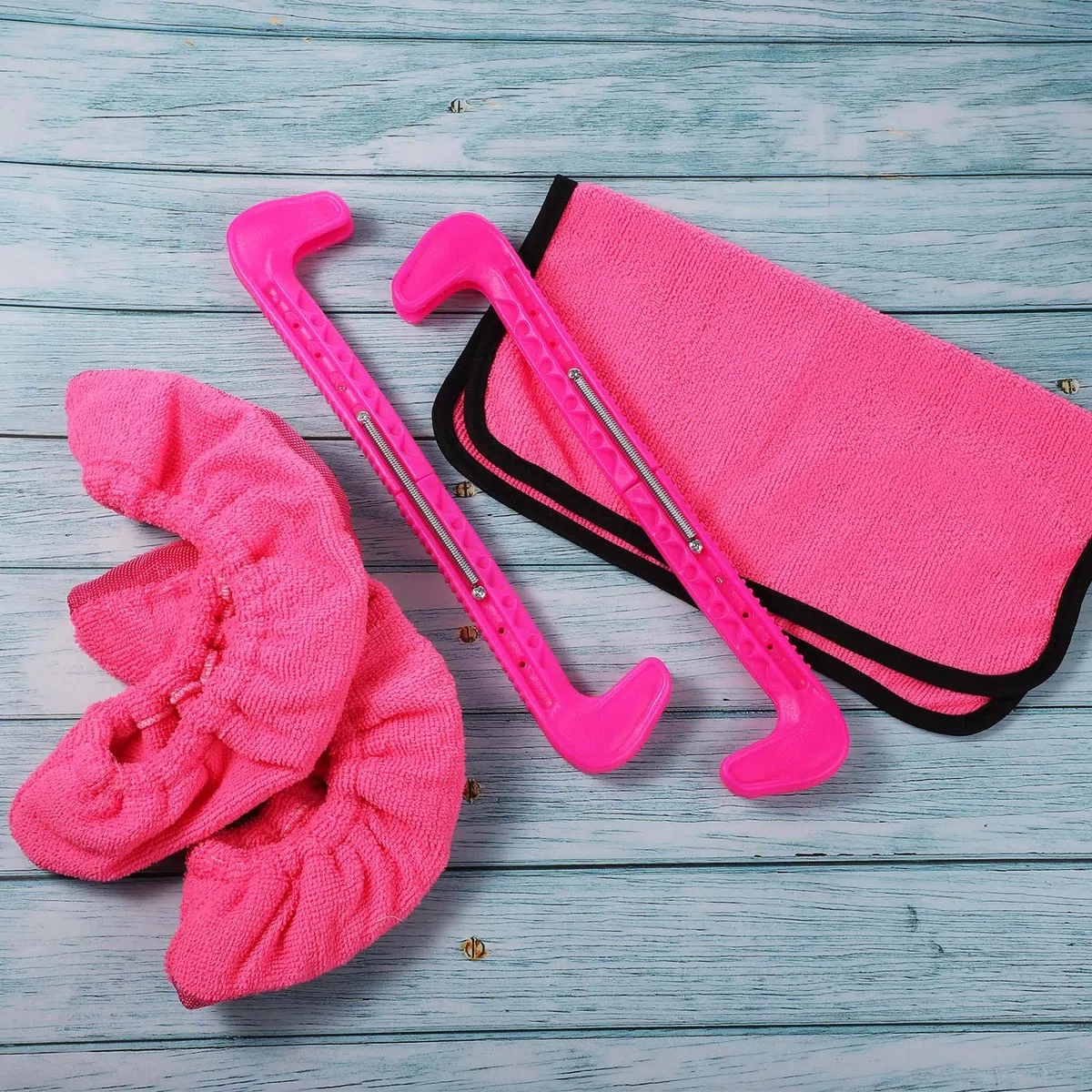 NQEUEPN Protectores Patines sobre Hielo Empapadores y Toalla Kit, Suaves Funda Cuchillas Patines Hielo Duro Protectores para Patines Accesorios para Patines Artísticos para Hombres Mujeres (Rosa)