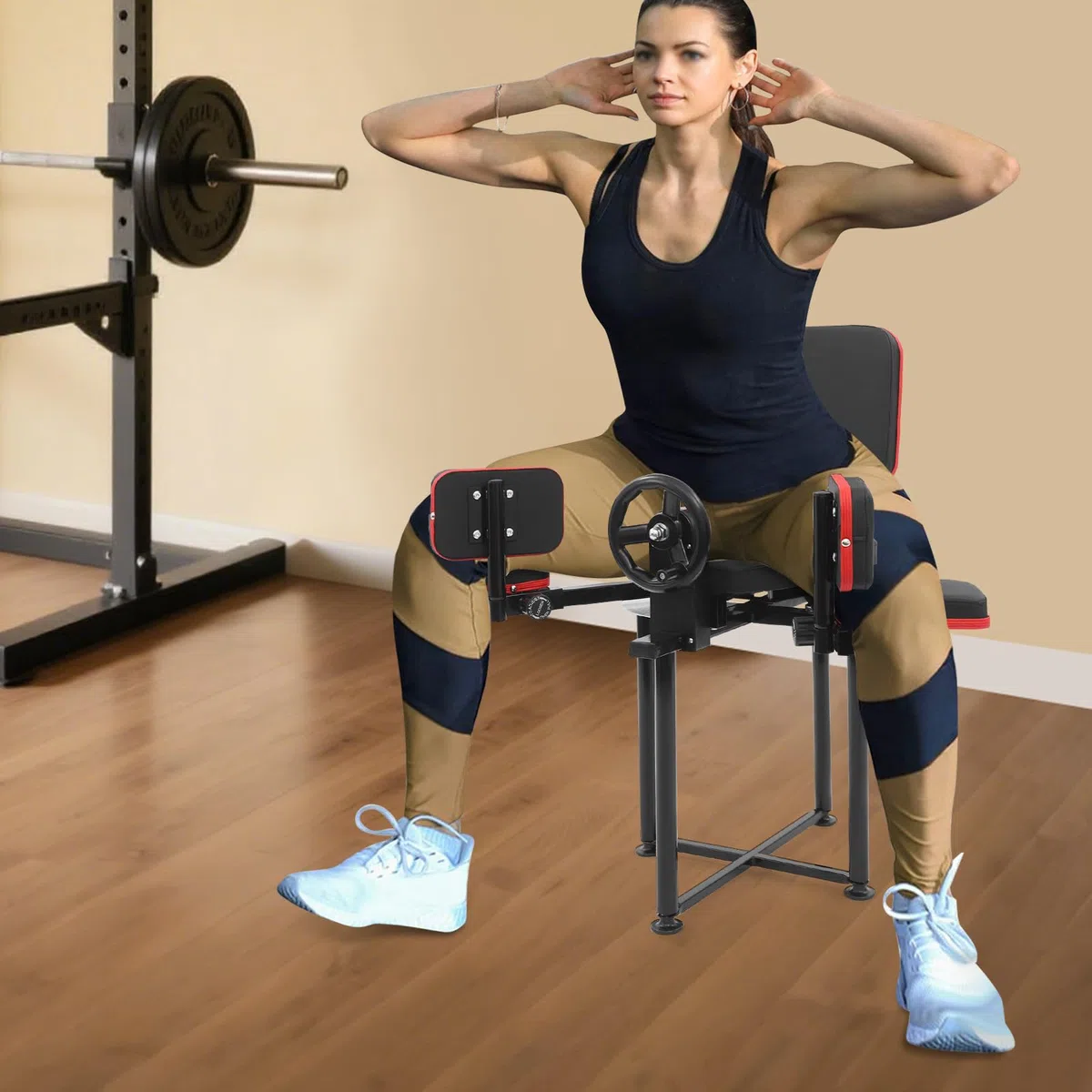Ejercitador de piernas – Máquina elástica de piernas para estiramiento eficaz en el gimnasio y en casa, almohadilla de piel, construcción de acero resistente, ajustable individualmente para adultos y