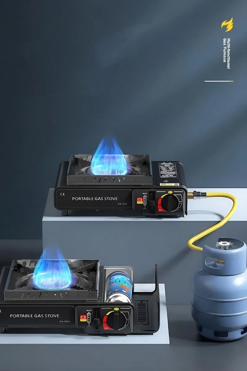 Cocina Portátil de Gas Butano, Hornillo de Gas Portátil, Estufa Camping con Maletín, Cocina 2 en 1, Disponible Uso Butano, Sistema de Bloqueo de Cartucho, Control de Llama