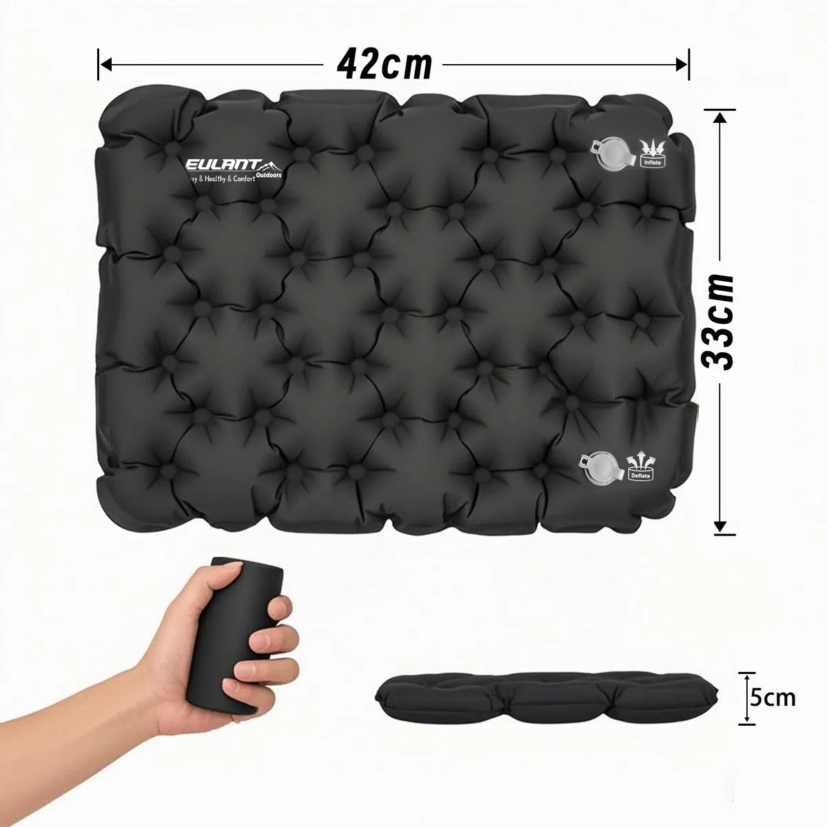EULANT Cojines de Asiento Inflable,Cojín de Aire Impermeable,Suave Cojín del Avión,Hinchable Esterilla para Camping Viajes Kayak Mochilero Conciertos Estadio Playa Césped Suelo,Inflado por soplado