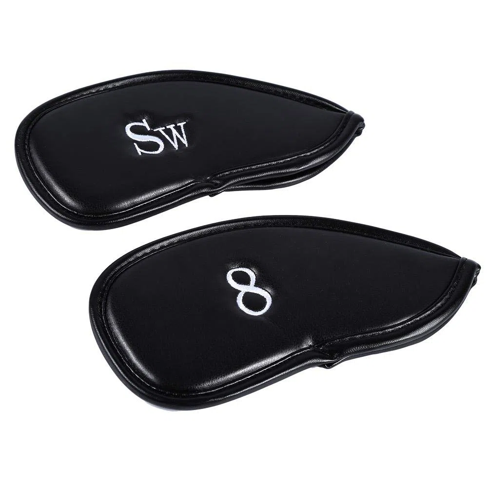 Cubiertas de Cabeza de Golf, 12 Piezas Cuero de PU Resistente al Agua Negro Cubierta de Cabeza de Club de Golf Juego de Protector de Cubierta de Cabeza de Hierro P
