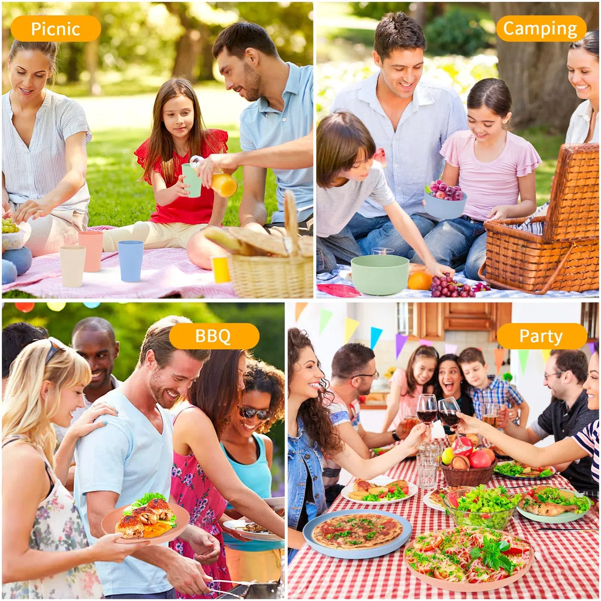 Czemo Vajilla de camping 6 Personas, Juego de Platos Camping Platos y Cubiertos Kit de Camping con Platos, Cuencos, Tazas, Tenedores, Cucharas para Picnic Senderismo Trekking