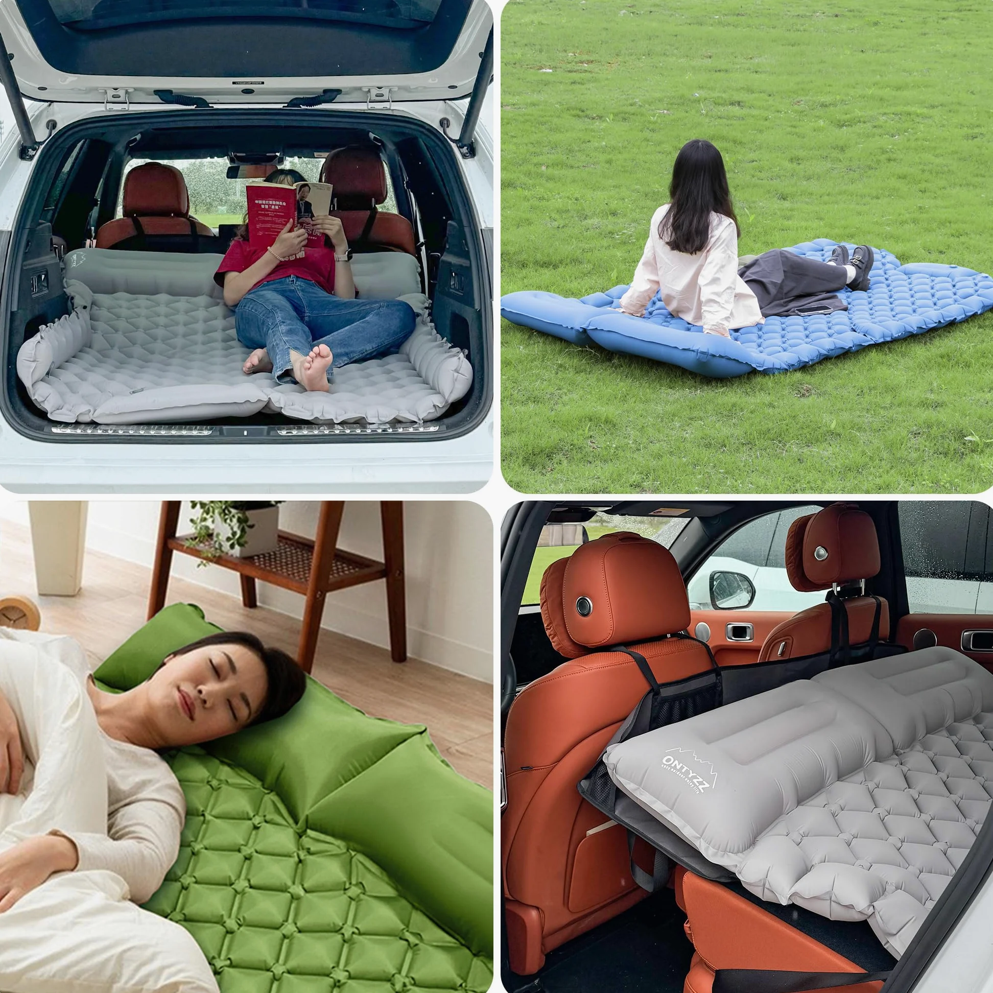 Cama Coche Hinchable Colchón Coche SUV Colchón Aire 2 Personas Cama Aire para Viajar Colchoneta Camping Autoinflable Esterilla para Dormir con Bomba de Pie y Cojín Cama Hinchable 183*13*7CM