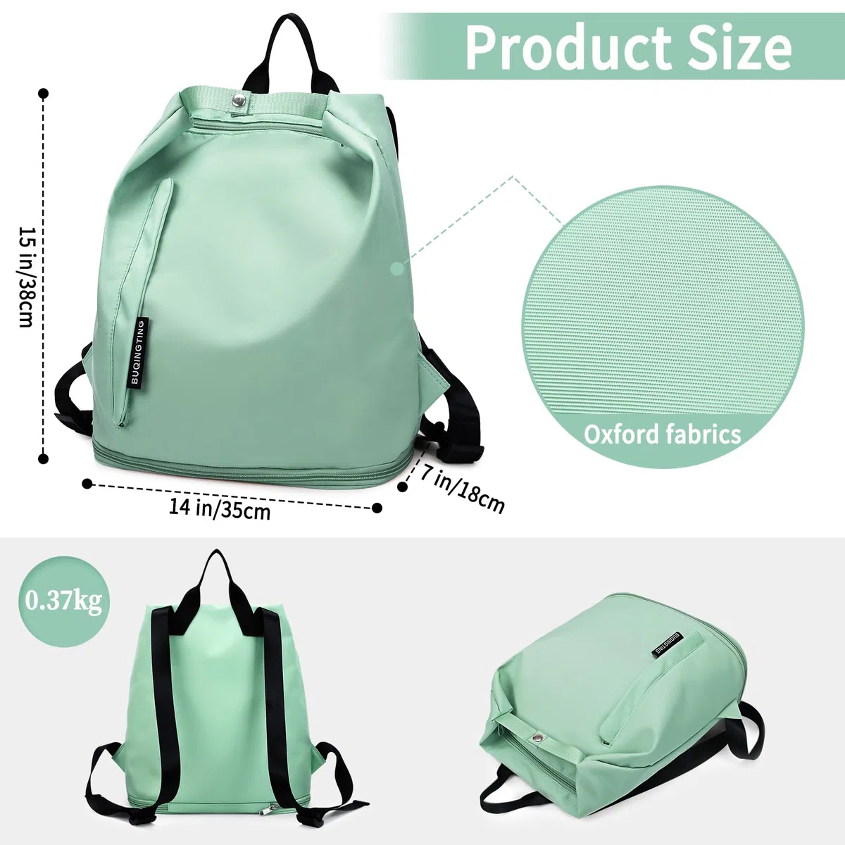 Mochila Deportiva Mujer Hombre Bolsa Viaje Impermeable Mochila Playa con Compartimento Zapatos/Bolsillo Húmedo Ajustable Casual Ligera Pequeña Bolsa Natación para Gimnasio Compras Fitness,Verde