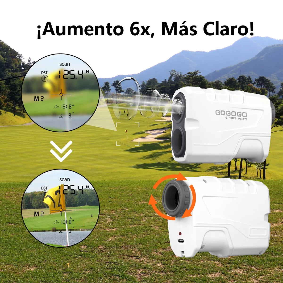 Gogogo Sport Vpro Telémetro Golf Caza 823 M/Yardas, Recargable Medidor Laser Golf 3 Modos para Pendiente y Vibración de Bloqueo de Bandera, Escaneo, Velocidad, Linea de Datos