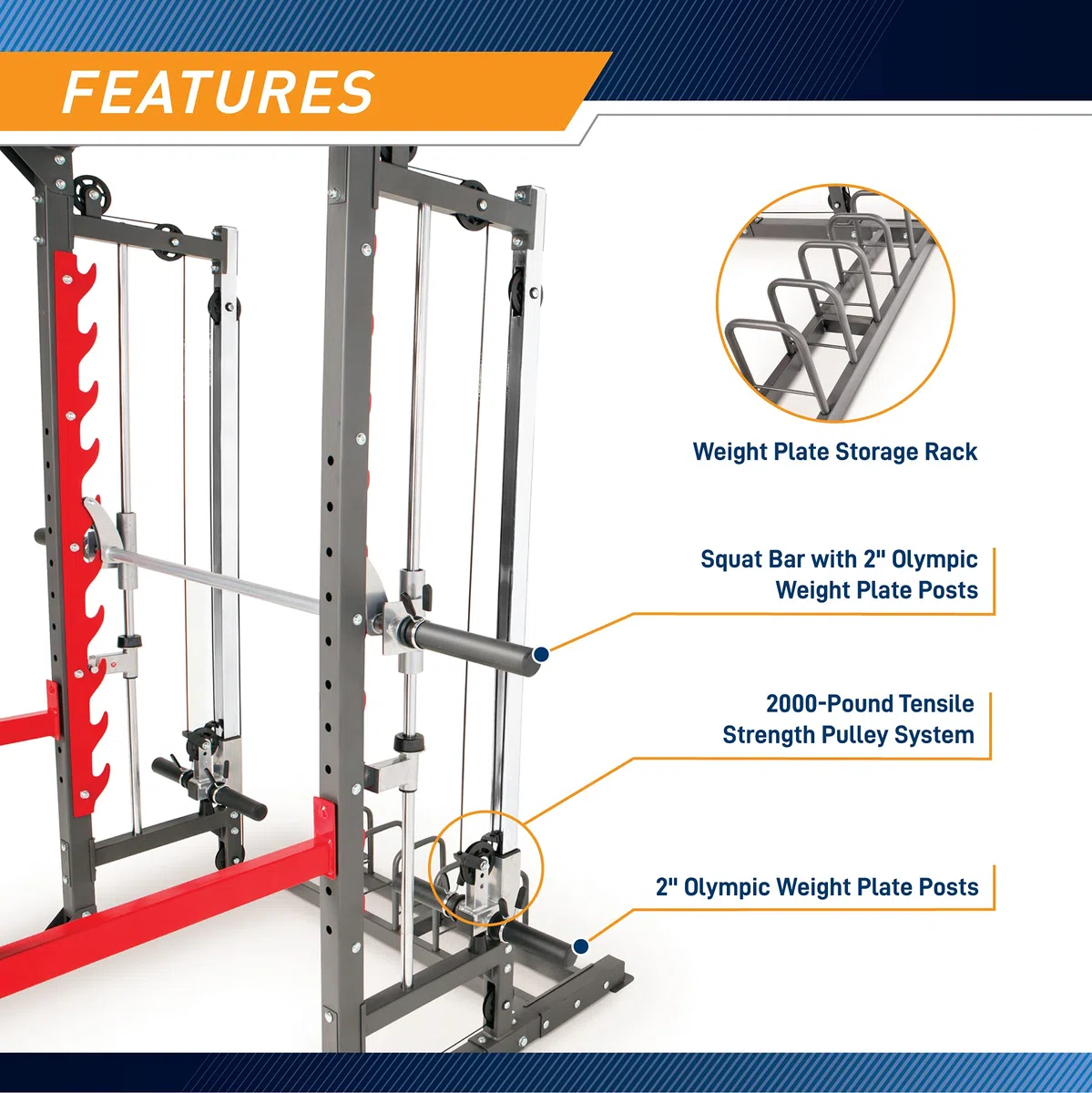Marcy SM-4903 Smith Machine y Power Rack con Cruce de Poleas y Banco | Carga máxima del banco 272 kg, dimensiones de la jaula 154 x 180 x 218 cm, banco ajustable