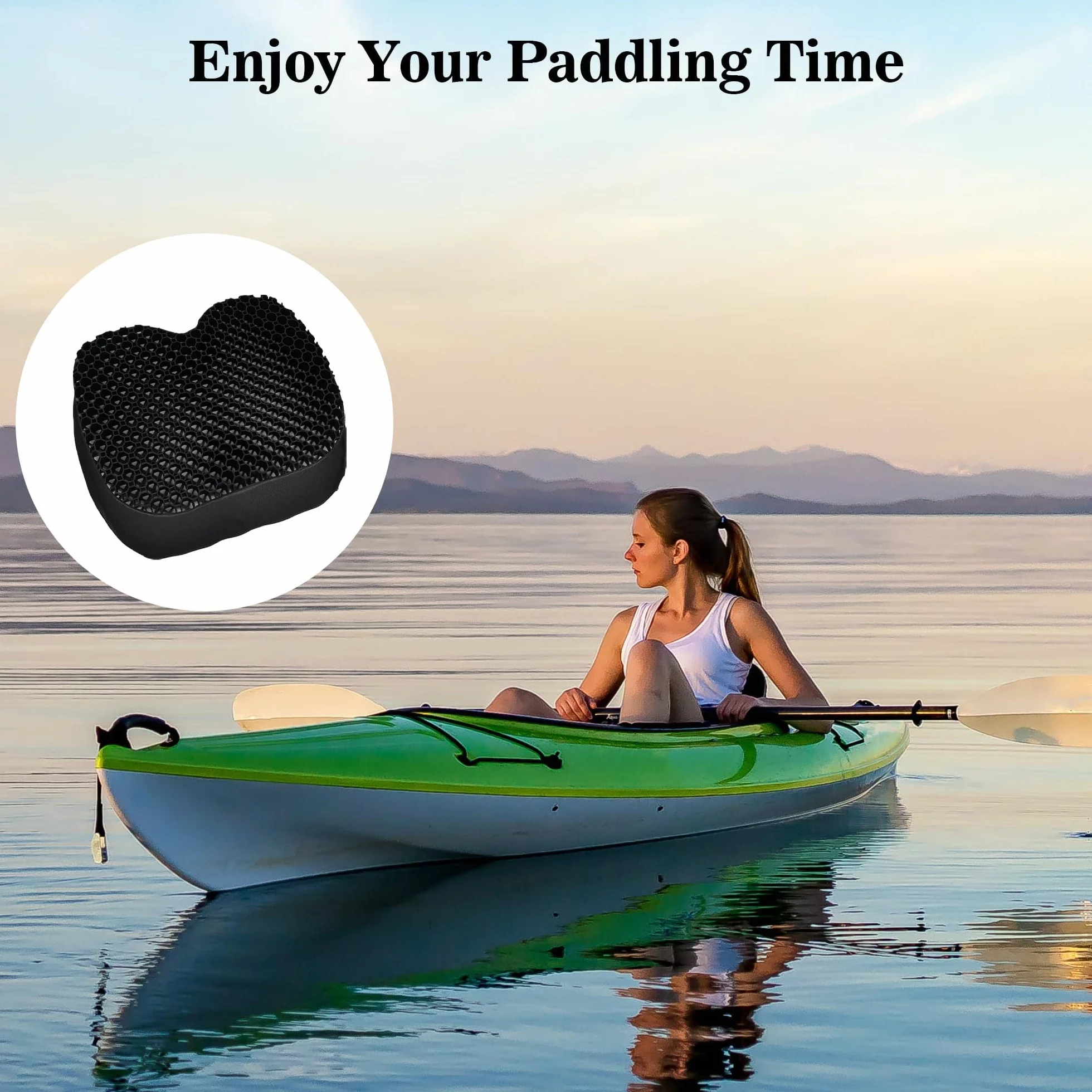 Cojín de Asiento de Kayak, Cojín de Asiento de Gel Antideslizante para Estar Sentado Mucho Tiempo en Barco, Canoa, Sup, Silla (Negro)