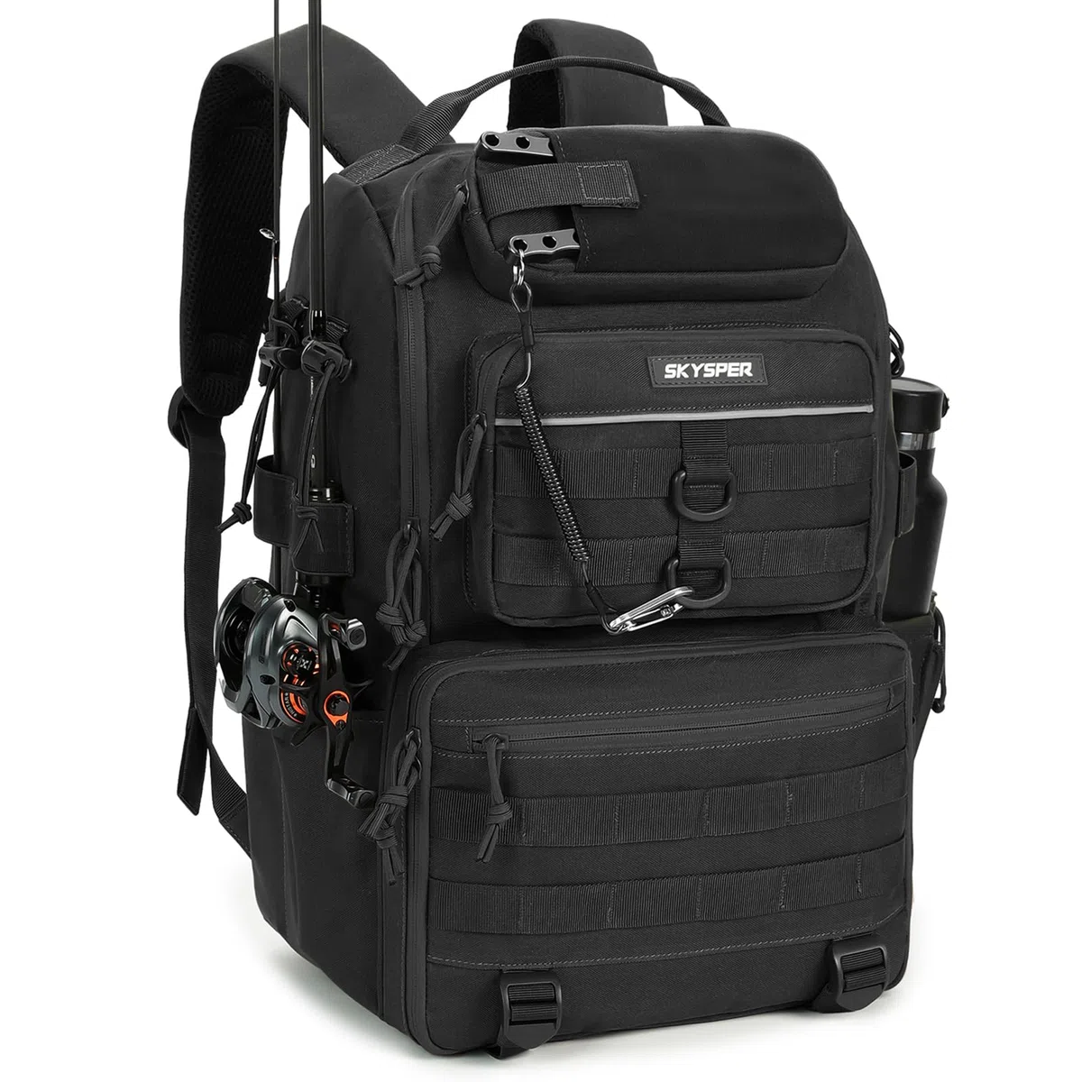 SKYSPER Mochila de Pesca con Soporte para Cañas de Pescar 40L Grande Bolsa Pesca Mochila para Pesca