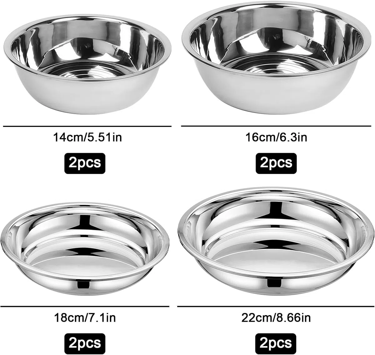 8 platos y cuencos de acero inoxidable, juego de camping, juego de 8 piezas, platos y cuencos de acero inoxidable redondos, plata