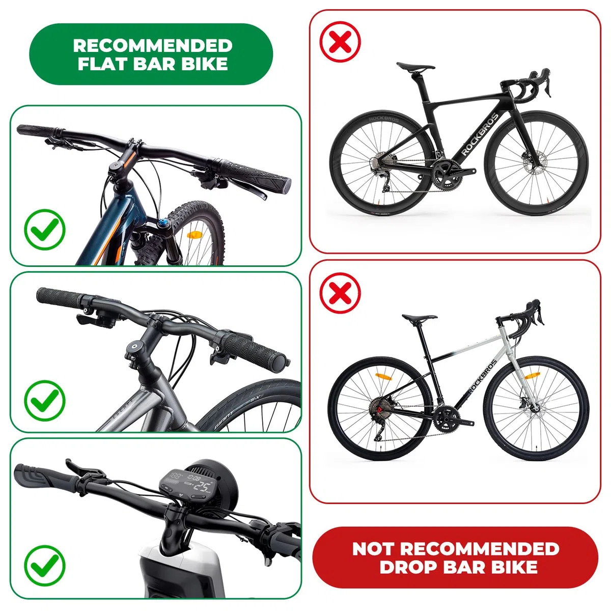 ROCKBROS Espejo Retrovisor para Bicicleta Bar End, Cristal Auténtico Antideslumbrante, Ajustable Flexible, Universal, Superficie de Espejo Extragrande, Fibra de Carbono Izquierdo