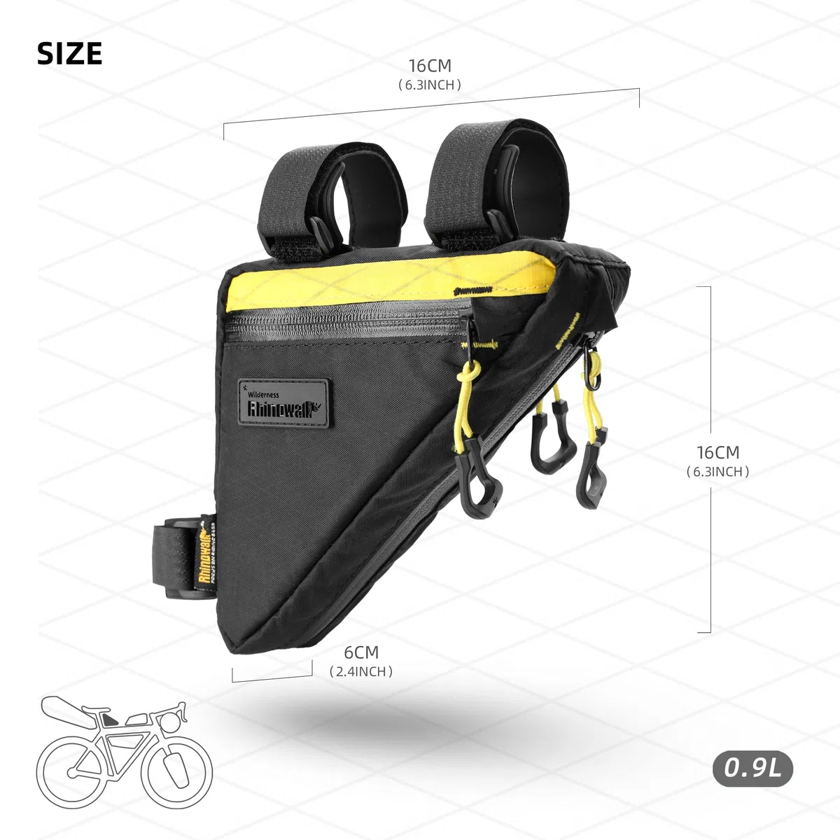 Rhinowalk Bolsa para bicicleta Bolsa para cuadro de bicicleta Bolsa triangular impermeable 0,9 L Bolsa para bicicleta Bajo Tubo Accesorios Profesionales de Ciclismo (S) - Blanco