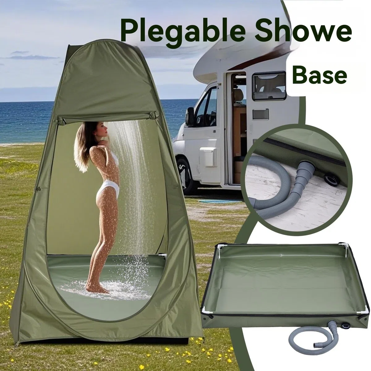 Plato De Ducha Portátil, Base De Ducha De Camping Plegable 2 En 1 con Tubo De Drenaje, 80x80x10cm Duradera Oxford Impermeable Fondo De Toldo De Tienda, Base De Cubierta De Ducha Al Aire Libre