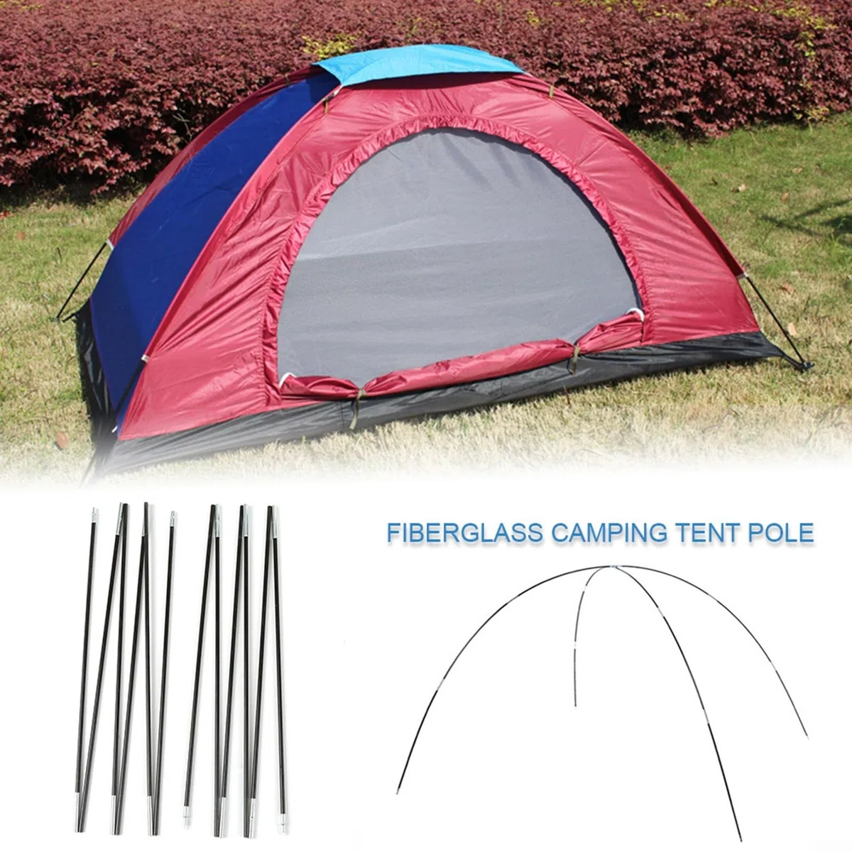 Zoegneer 2 barras de fibra de vidrio para tienda de campaña, kit de varillas de soporte al aire libre, postes de tienda de campaña de mano para camping, senderismo, tienda de campaña(475)