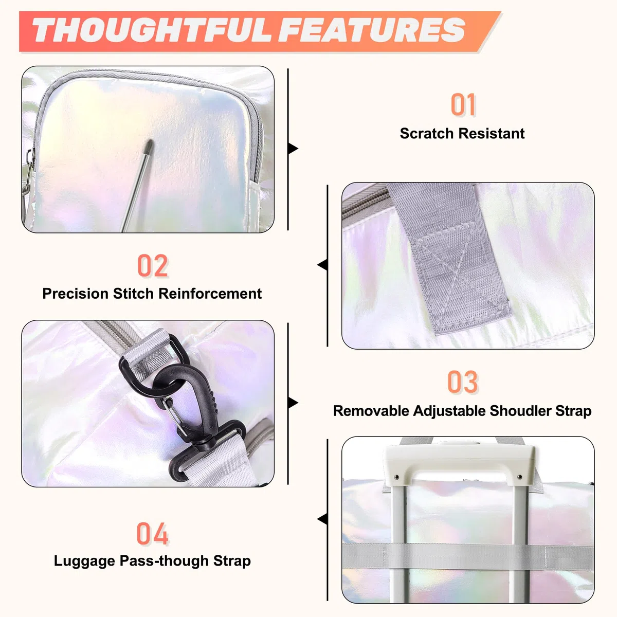 Bolsa Deporte Mujer Grande Bolsa de Viaje con Compartimento Zapatos y Bolsillo Húmedo Bolso Gimnasio Impermeable Bolsa Fin de Semana Ligera Bolsa Natacion 24L para Yoga Gym Piscina, Blanco