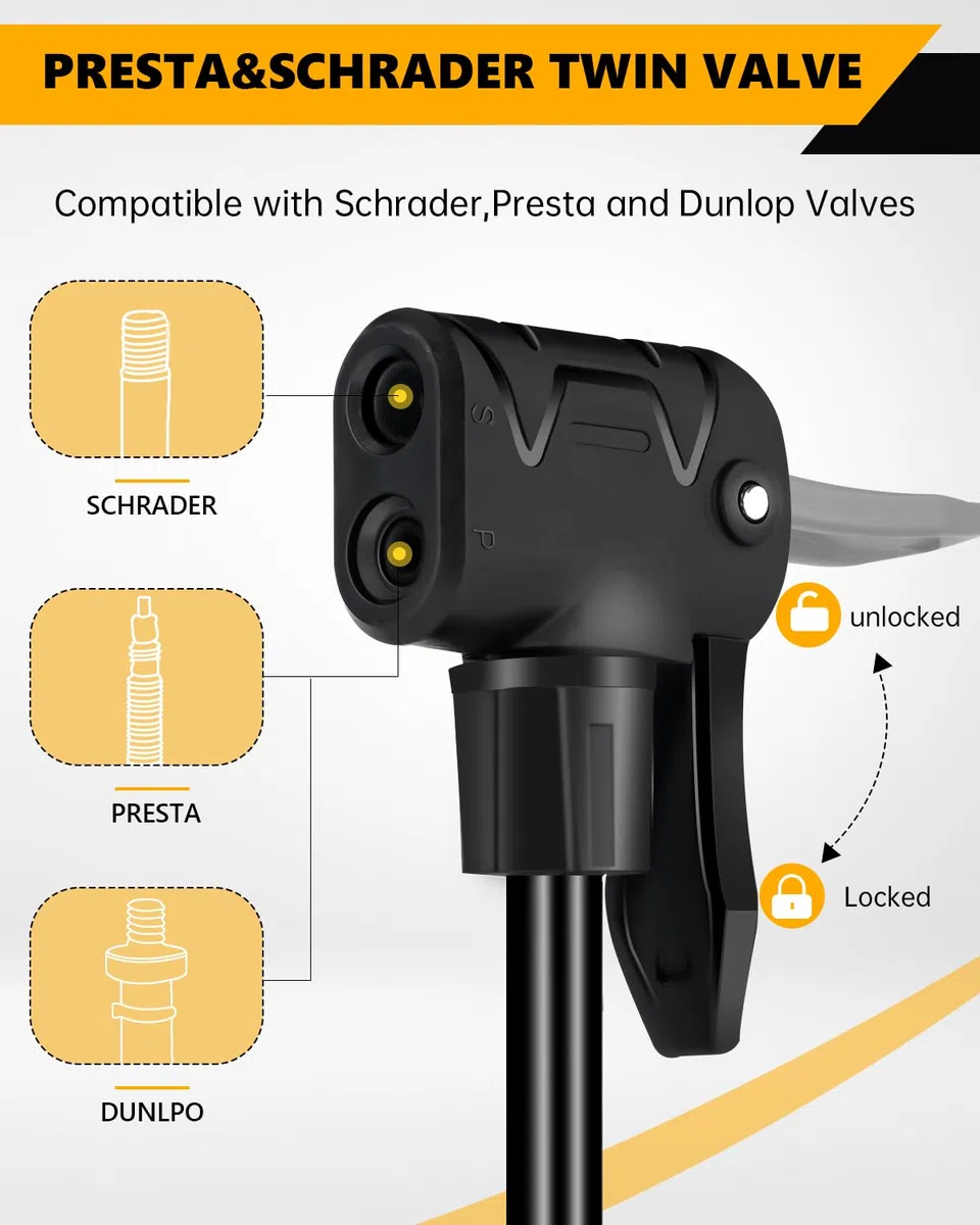 Bomba para Bicicleta VOGORA con Manómetro de Alta Presión,Inflador Bicicletas 160 PSI para válvulas Presta y Schrader - Ideal para neumáticos, balones y artículos inflables