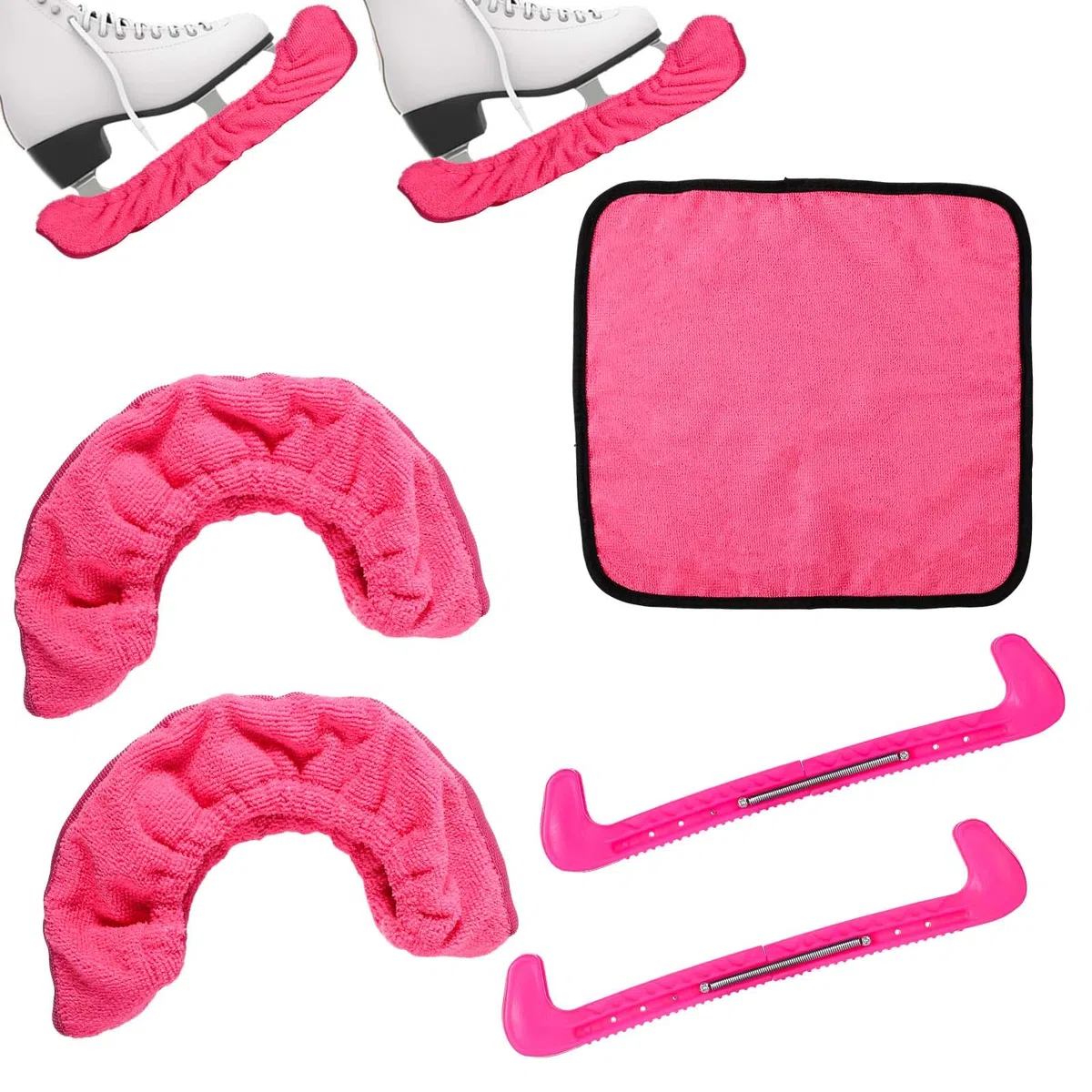 NQEUEPN Protectores Patines sobre Hielo Empapadores y Toalla Kit, Suaves Funda Cuchillas Patines Hielo Duro Protectores para Patines Accesorios para Patines Artísticos para Hombres Mujeres (Rosa)