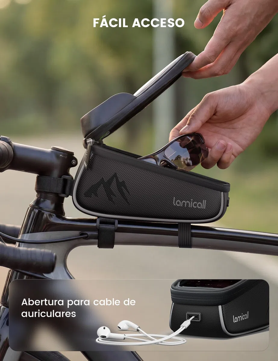 Lamicall Bolsa Móvil Bicicleta Impermeable, Bolsa Bicicleta Cuadro - [1.6L Gran Capacidad] Soporte Movil Ciclismo con Funda para la Lluvia, Pantalla Táctil TPU, Bolsa Manillar para Móvil de hasta 7''