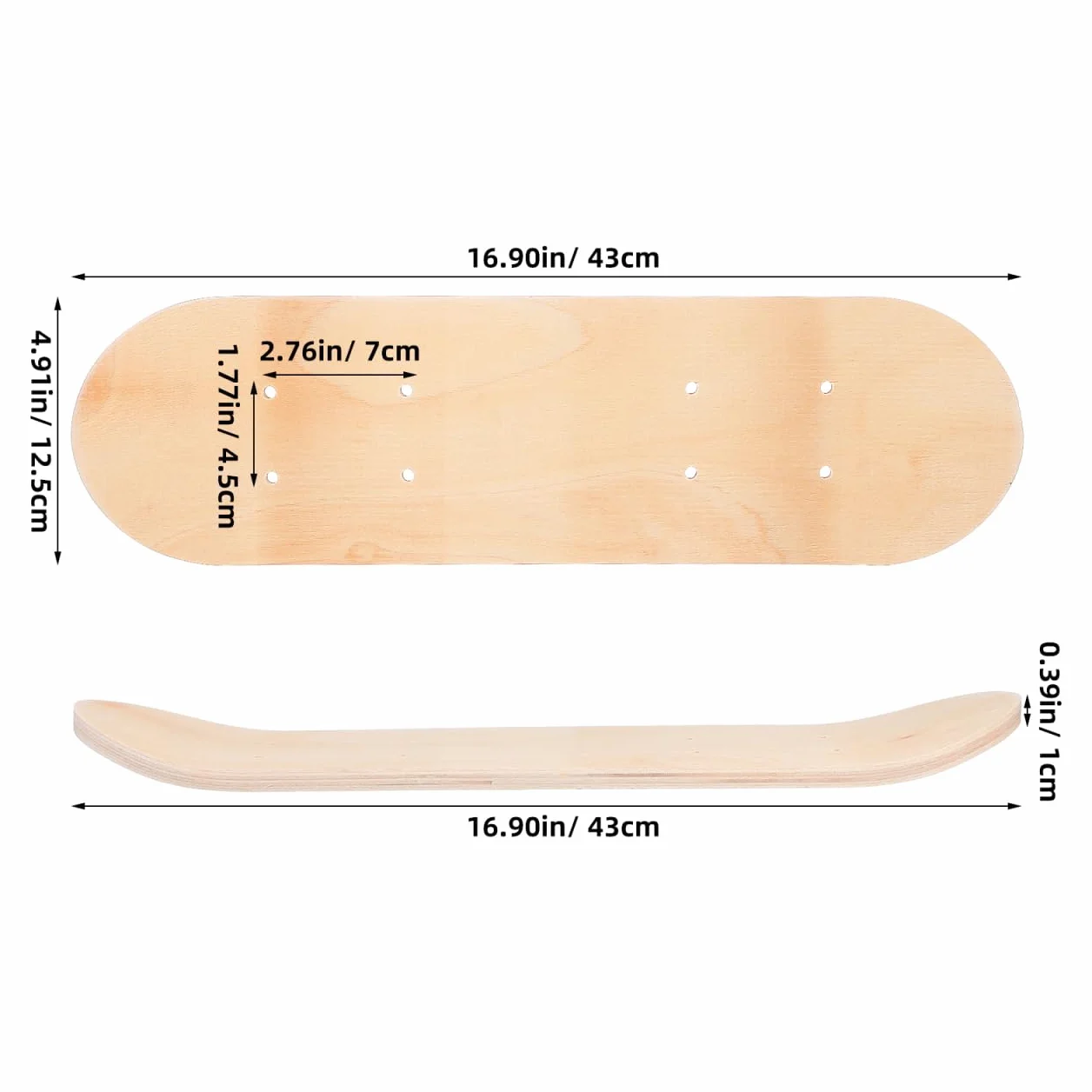 Tabla Skate para Pintar Deck De Monopatín DIY para Superficie Lisa para Graffiti Y Manualidades Resistente Y Duradera 43CM