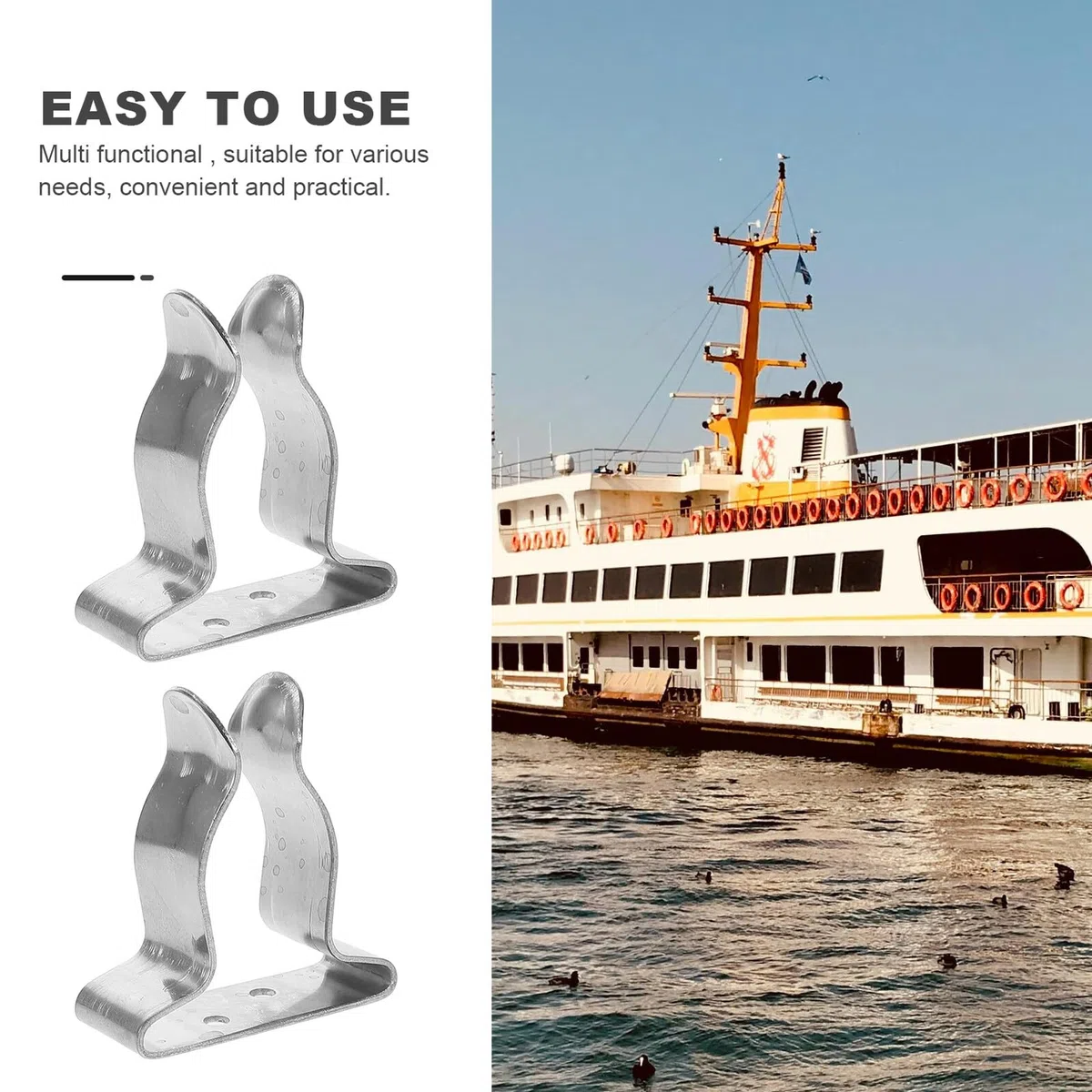 HANABASS Clips de Resorte de Acero Inoxidable para Cañas de Pescar y Paletas, 4 Piezas, Organizador Seguro y Resistente para Barco y Kayak