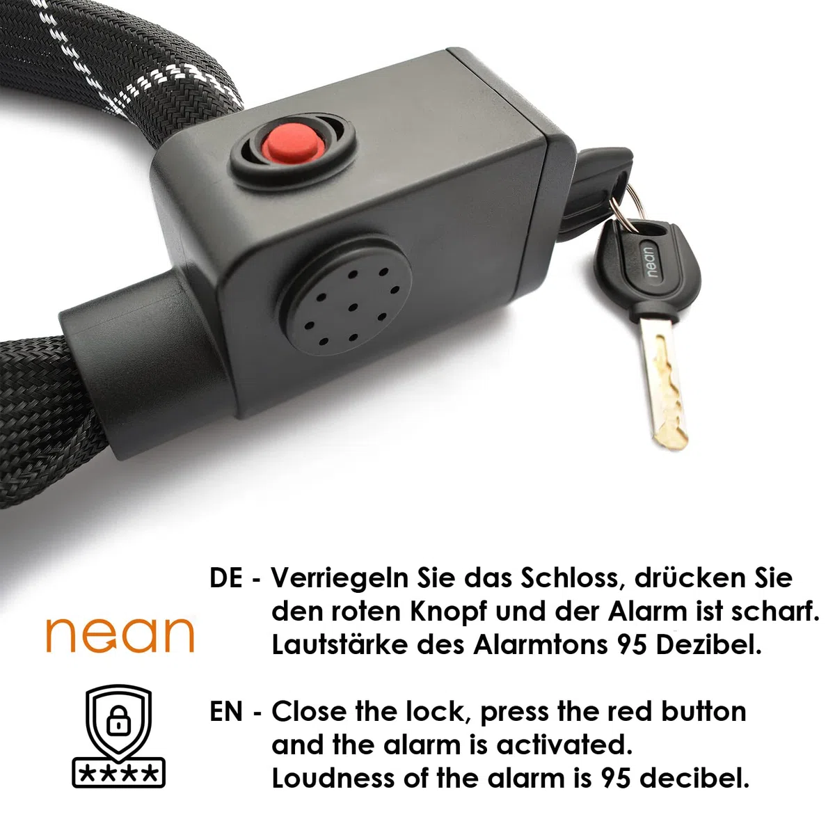 Candado de Seguridad para Bicicleta con Alarma, 2 Llaves de Seguridad, Cadena de Bloqueo de 900 mm