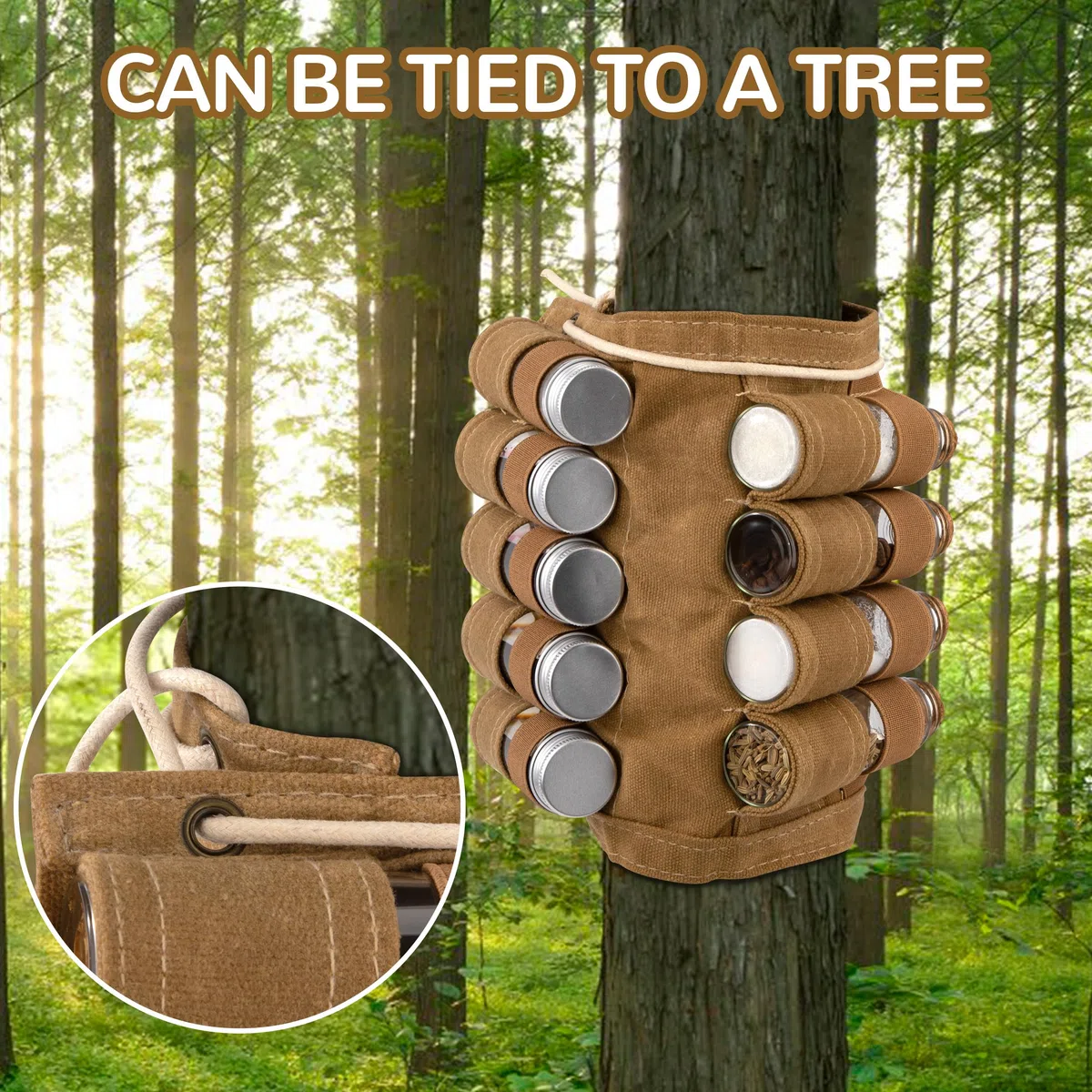 Kit de Especias de Camping con 9 Tarros de Especias Bolsa de Almacenamiento de Condimentos de Lona Portátil Juego de Contenedores para Acampar Picnic Barbacoa Caqui