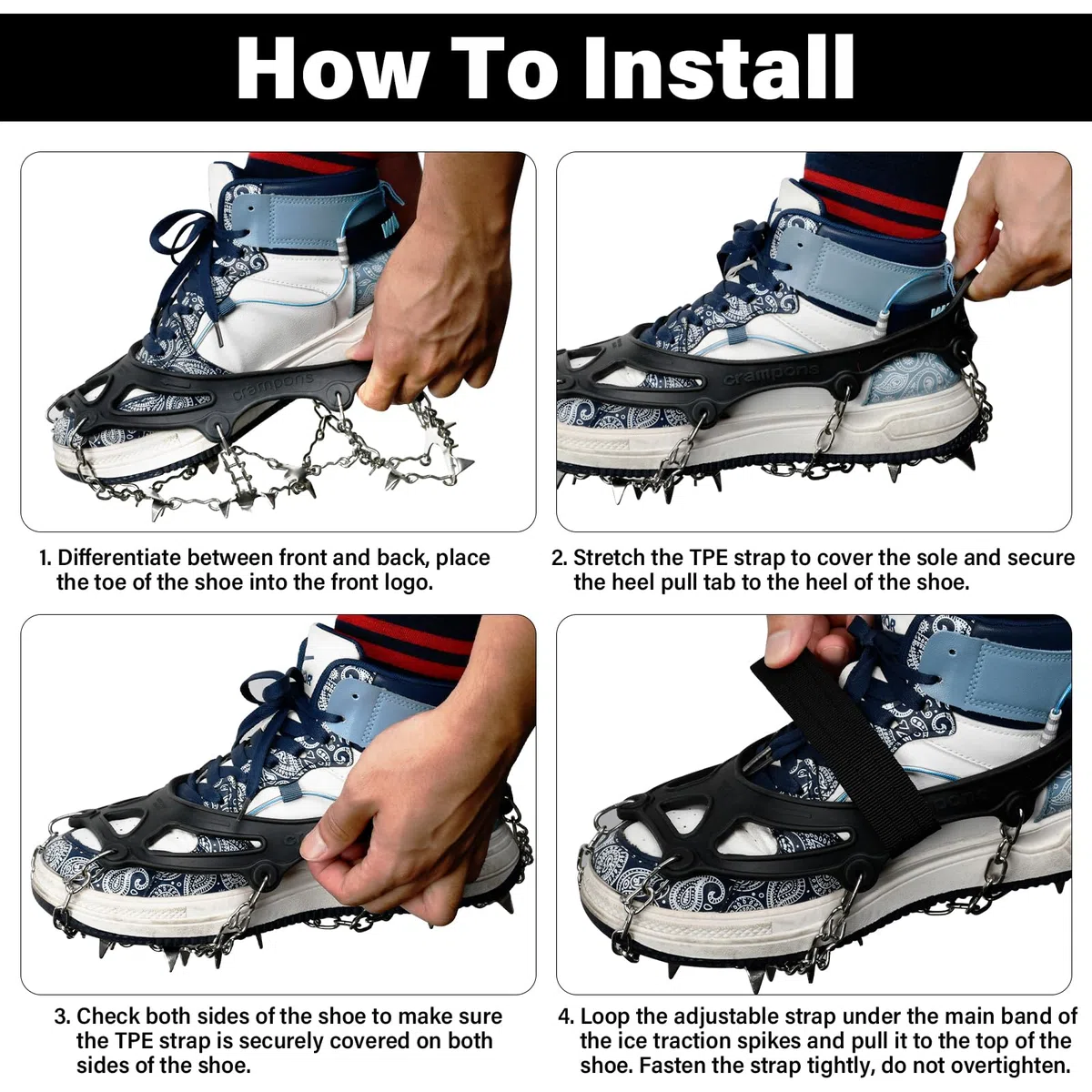 19 Dientes Crampones,Crampones para Botas,Tacos de Hielo Tracción con Cadena de Acero Inoxidable Antidesilisantes,para Caminar, Senderismo, Escalada, Pesca y Montañismo