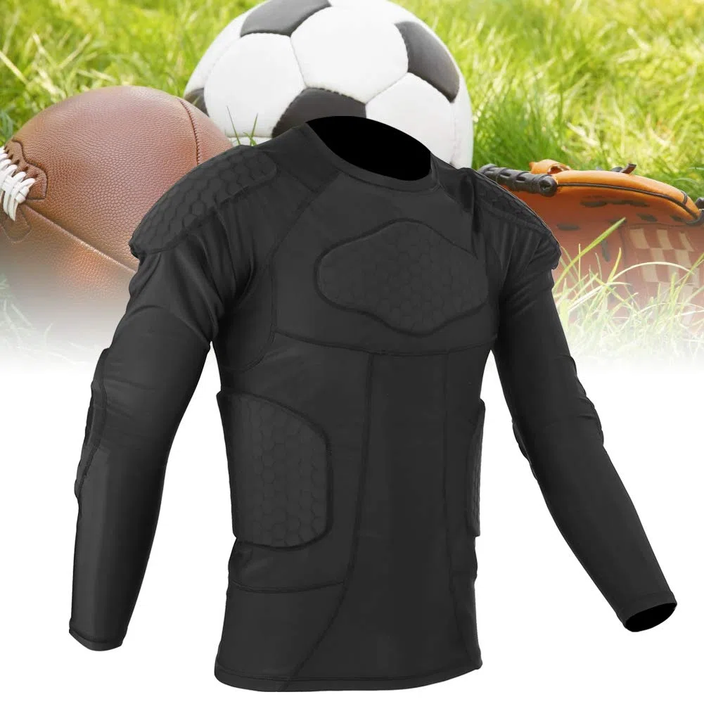 Chaqueta protectora deportiva,Camisa de compresión acolchada para hombres,Traje deportivo con protector de pecho anticolisión,Equipo protector de entrenamiento de esquí de baloncesto de fútbol(L)