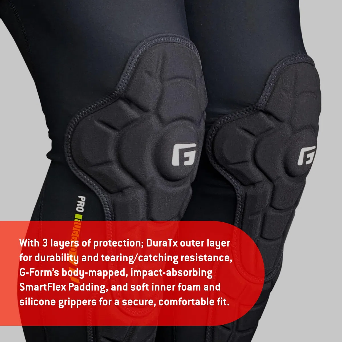 G-Form Pro-Rugged 2 Espinilleras MTB, Negro, Juvenil Grande/X-Grande | con Protección de Rodillas para Ciclismo, Patinaje y Deportes de Nieve, Rodilleras y de Compresión Acolchadas