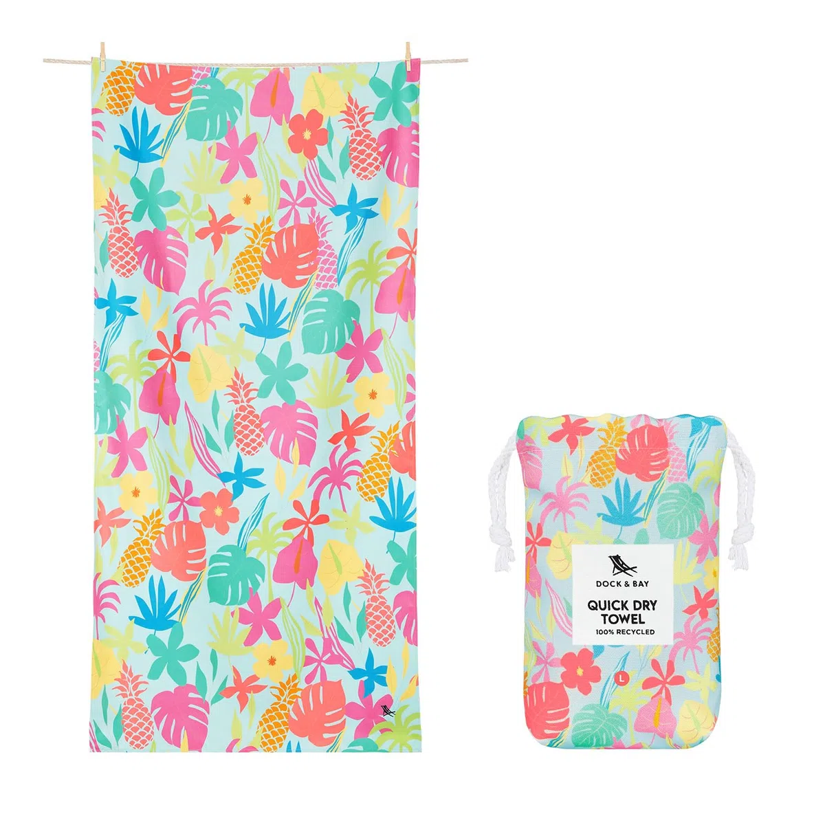 Dock & Bay Aloha Glow - Toalla de playa de secado rápido, sin arena, compacta, ligera, 100% reciclada, con bolsa, extra grande (200 x 90 cm, 78 x 35)