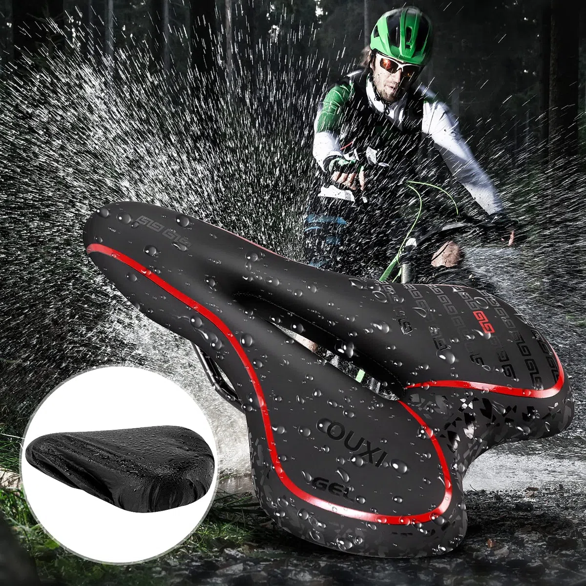 OUXI Sillín de Bicicleta de Gel, Cómodo y Ergonómico, Asiento de Bicicleta de Turismo, Adecuado para Hombre y Mujer, Bicicleta de Montaña, Bicicleta Estática, City Dirt E