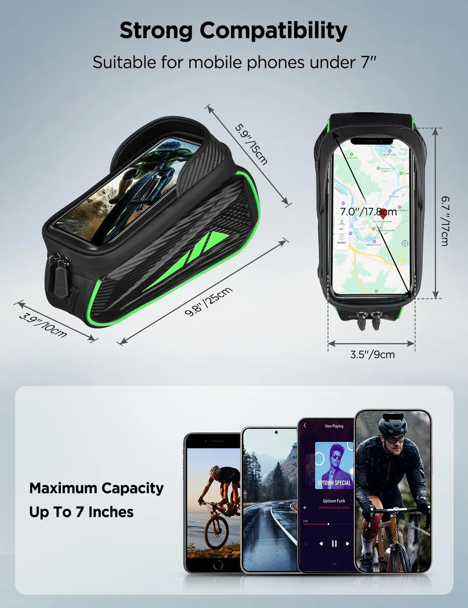Vitalismo Bolsa para marco de bicicleta, resistente al agua, para smartphones de hasta 7 pulgadas, soporte para teléfono móvil, funda para tubo superior con TPU sensible pantalla táctil para