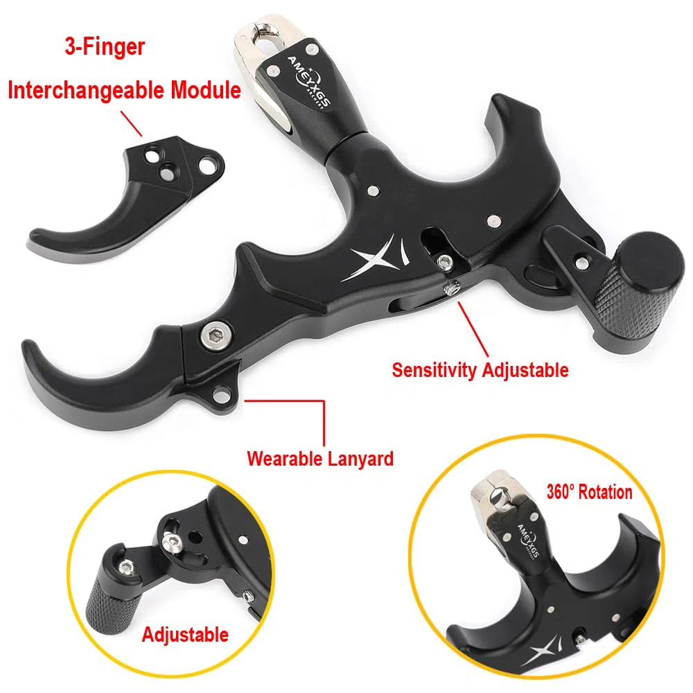 SHARROW Disparadores de Tiro con Arco Thumb Release Aids Arco Compuesto 3 o 4 Dedos Intercambiables Aluminio Ayuda de Liberación con Metal D-Loop para Caza