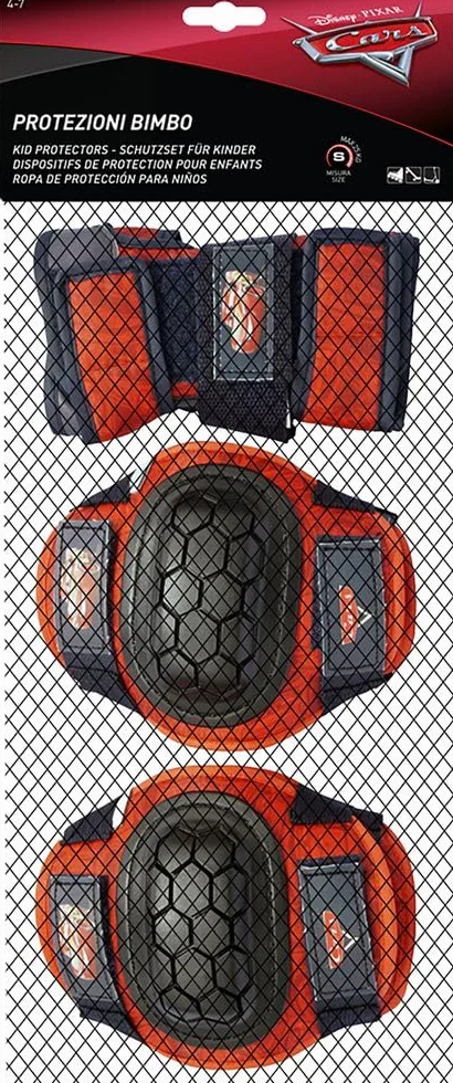 Tataway Kit Infantil Disney Cars con Coderas, Rodilleras y muñequeras para Deportes sobre Ruedas, patinetas y patinetes. Talla XS (3-6 años)