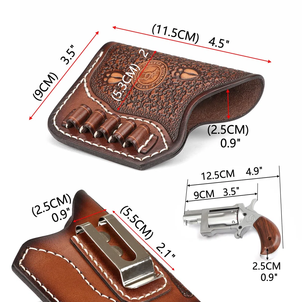 Funda de piel auténtica para pistolas Tourbon, para NAA Mini revólver, bolsa de transporte oculta para pistolas con bucles de munición