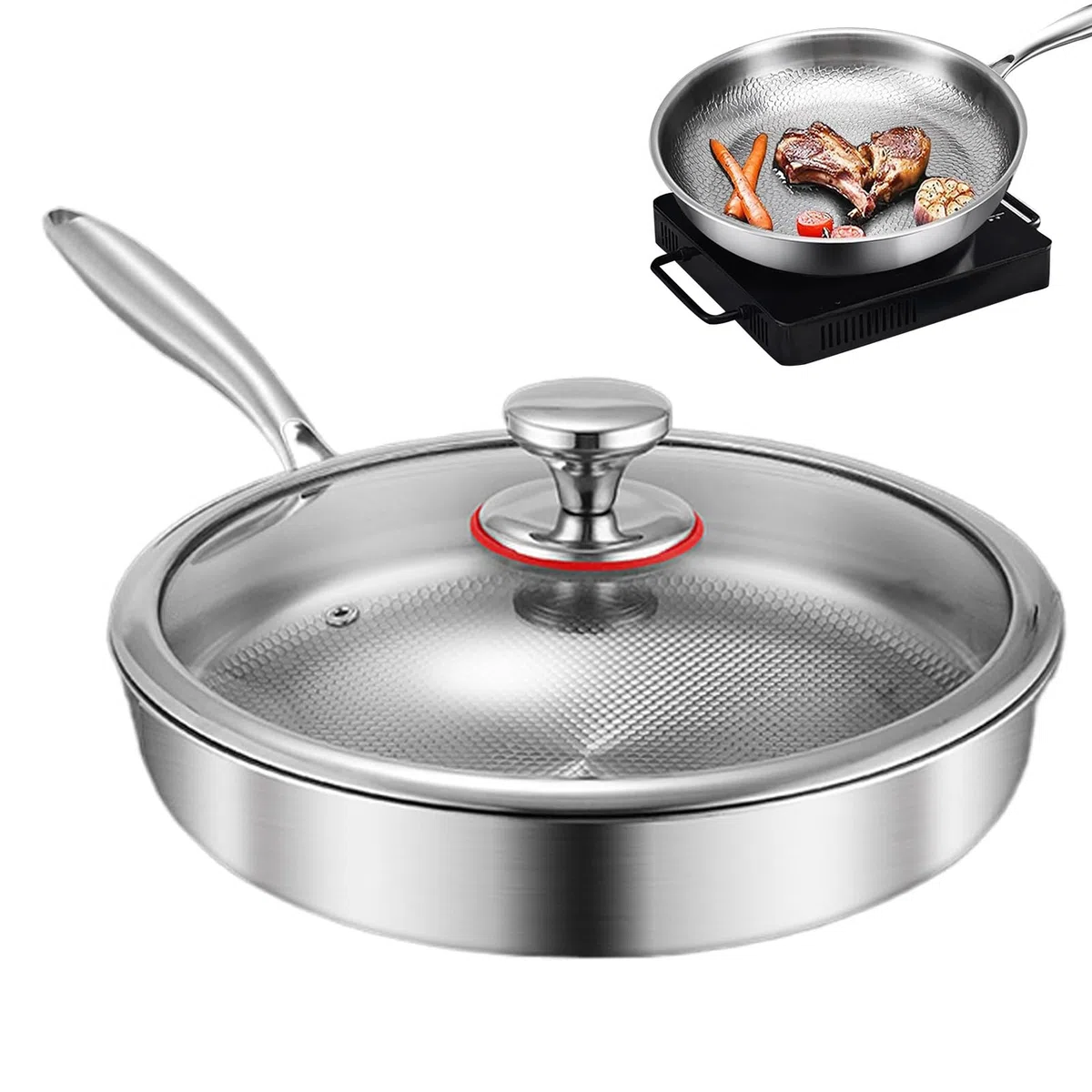 Sartén - Sartén Antiadherente Titanio - Utensilios De Cocina Con Tapa Para Placa De Inducción Hogar Cocina Acampada Restaurante