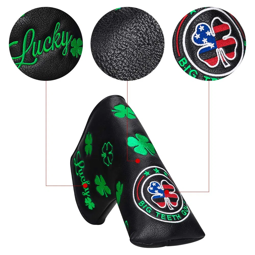 BIG TEETH Cubiertas para cabeza de golf, diseño de trébol de la suerte, color verde, protector para palos de golf para Scotty Cameron Taylormade Odyssey