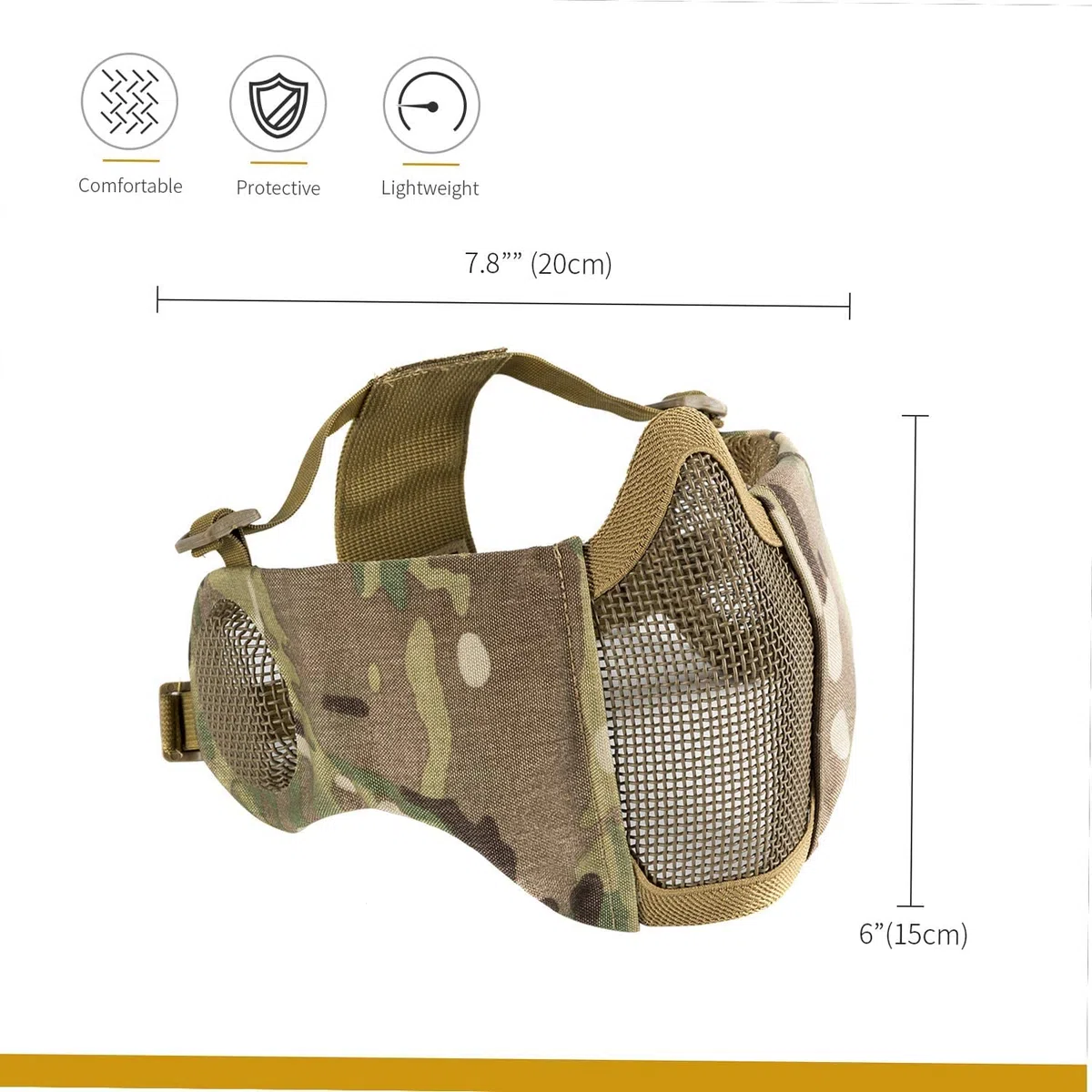 OneOneTigris Máscara Facial Plegable para Airsoft de Malla con protección auditivaTigris Máscara Facial Plegable para Airsoft de Malla con protección auditiva, Color Negro, tamaño 20cm x 15cm